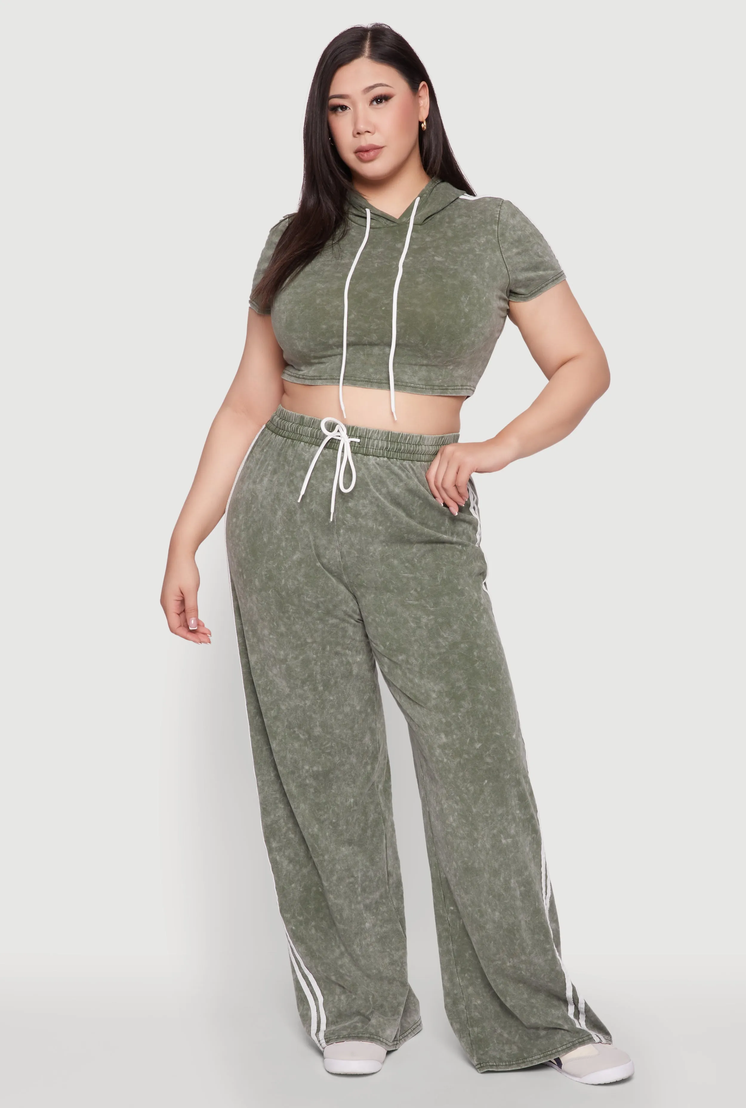 Plus Size Daisy High Waisted Wide Leg Casual Pants with Varsity Stripe sold by Rainbow