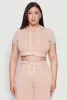 Plus Size Daisy Mineral Wash Cropped Hooded T Shirt with Varsity Stripe sold by Rainbow