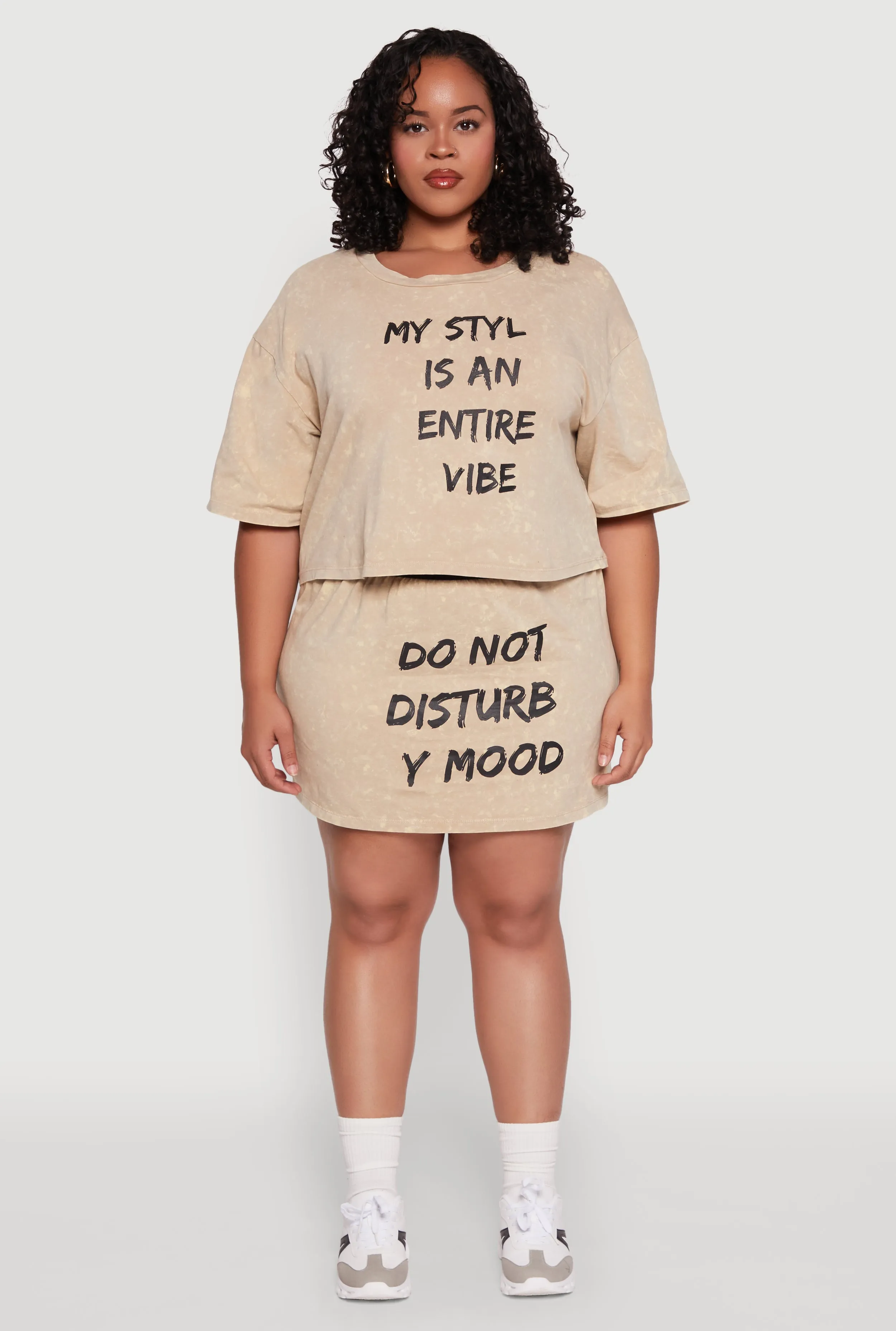 Plus Size Trendy Mineral Wash Entire Vibe Graphic Tee sold by Rainbow product image thumbnail 2