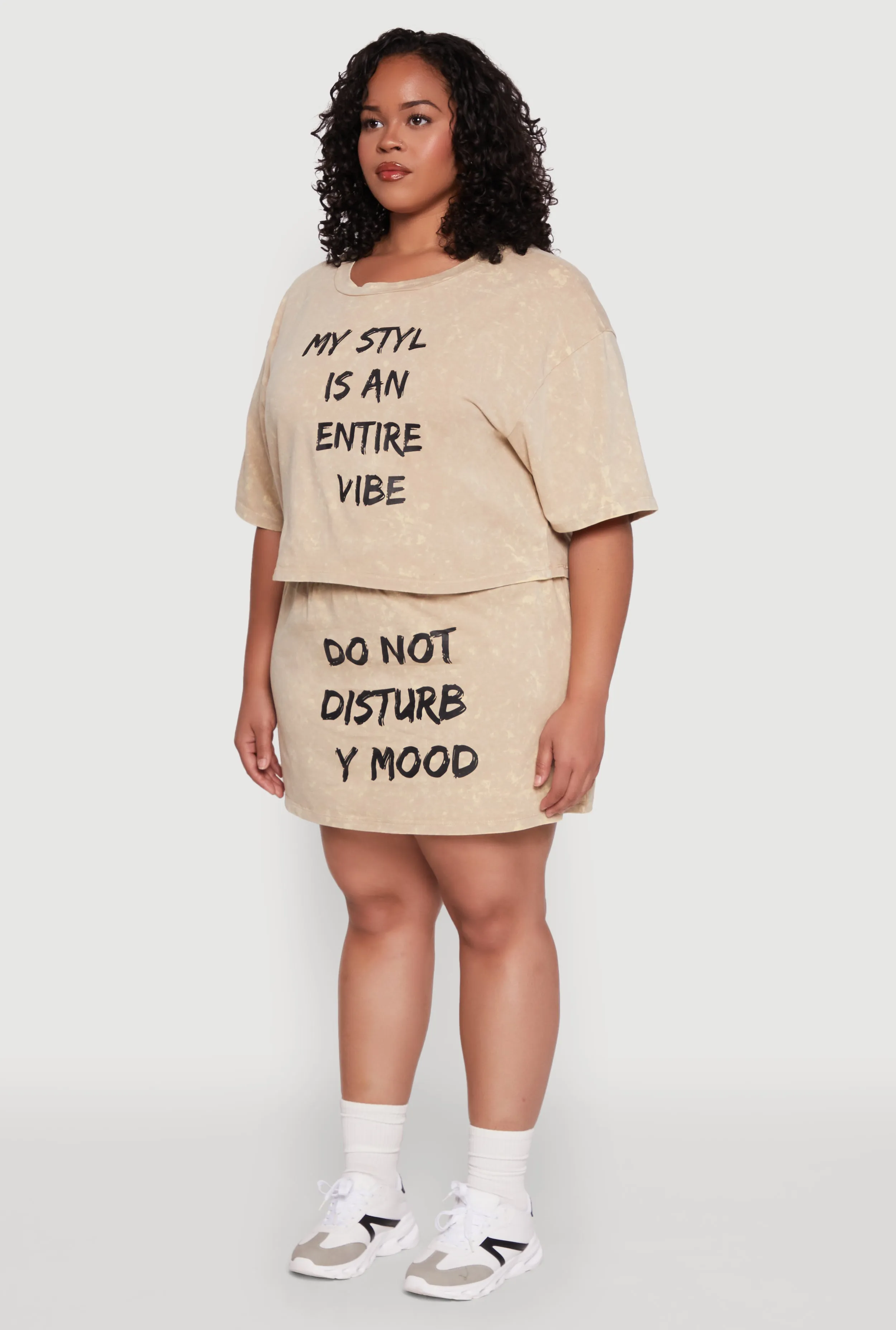 Plus Size Trendy Mineral Wash Entire Vibe Graphic Tee sold by Rainbow product image thumbnail 5