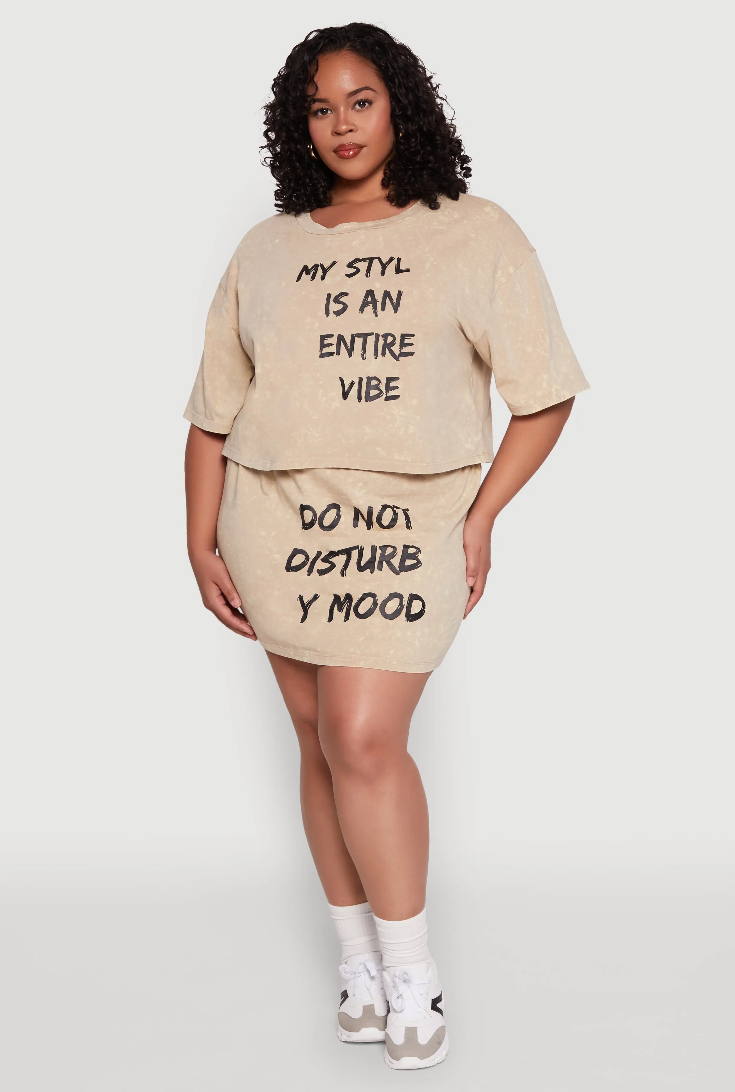 Plus Size Trendy Mineral Wash Entire Vibe Graphic Tee sold by Rainbow product image thumbnail 3