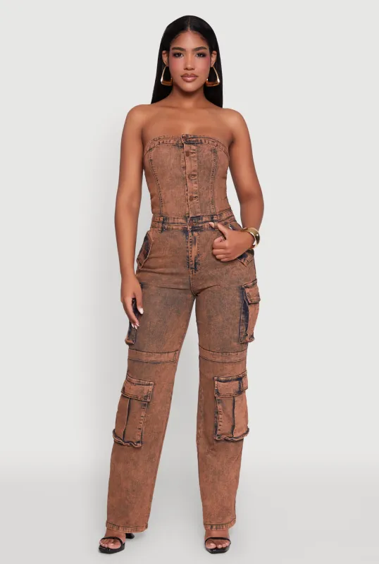 Daisy Mineral Wash Denim Jumpsuit with Cargo Pockets sold by Rainbow