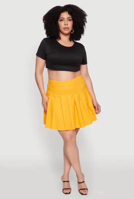Plus Size Chic High Waisted Mini Pleated Skirt sold by Rainbow