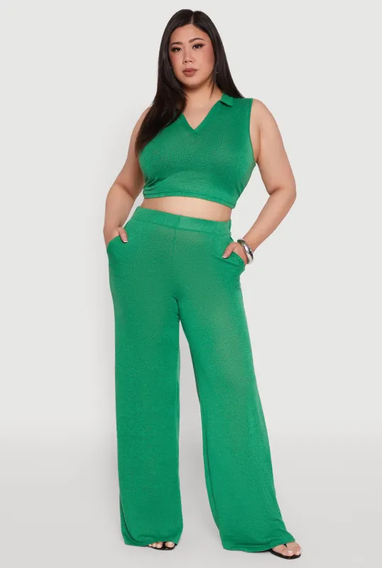 Plus Size Daisy High Waisted Wide Leg Palazzo Pants sold by Rainbow