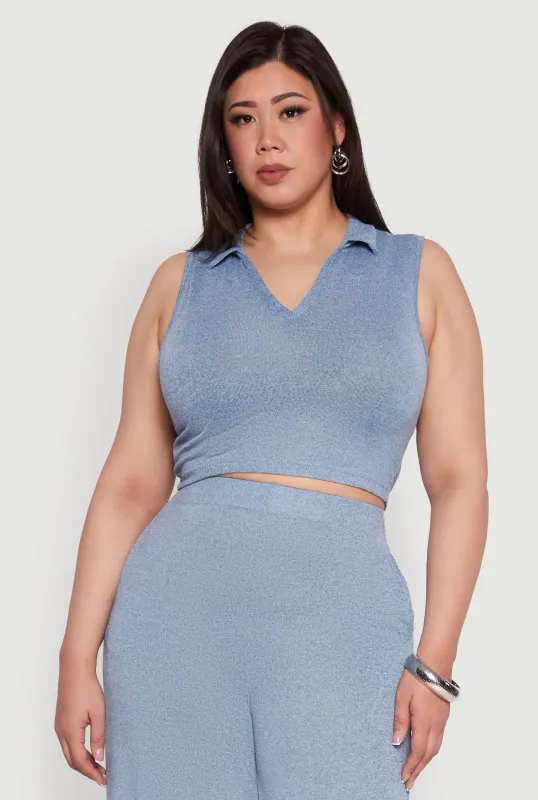 Plus Size Daisy Sleeveless Cropped Polo Top sold by Rainbow