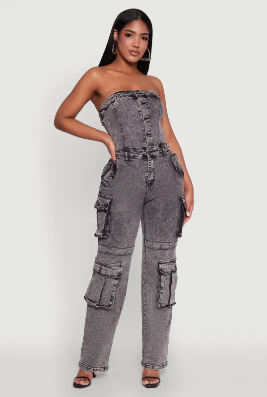 Daisy Mineral Wash Denim Jumpsuit with Cargo Pockets sold by Rainbow