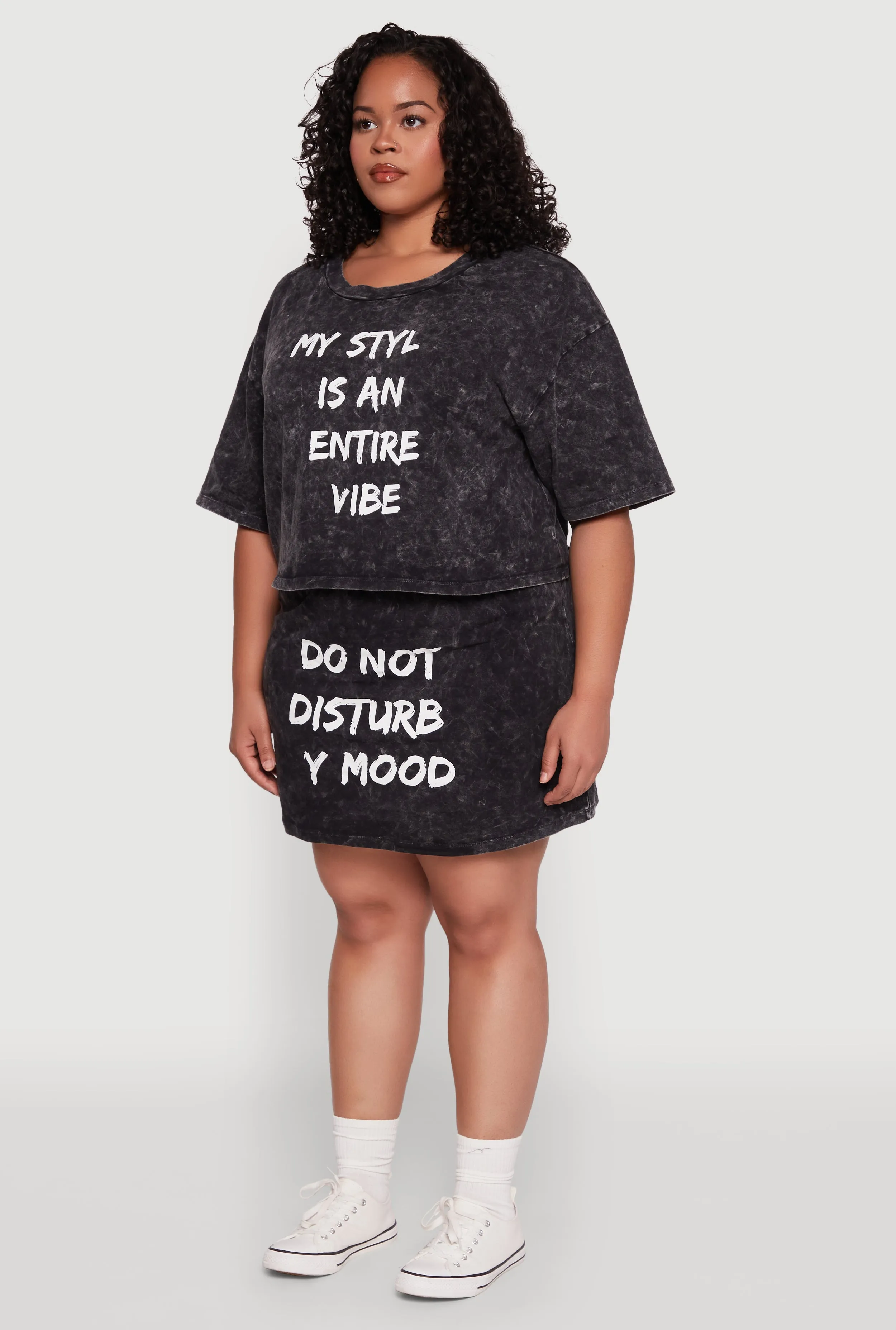 Plus Size Trendy Mineral Wash Entire Vibe Graphic Tee sold by Rainbow product image thumbnail 5