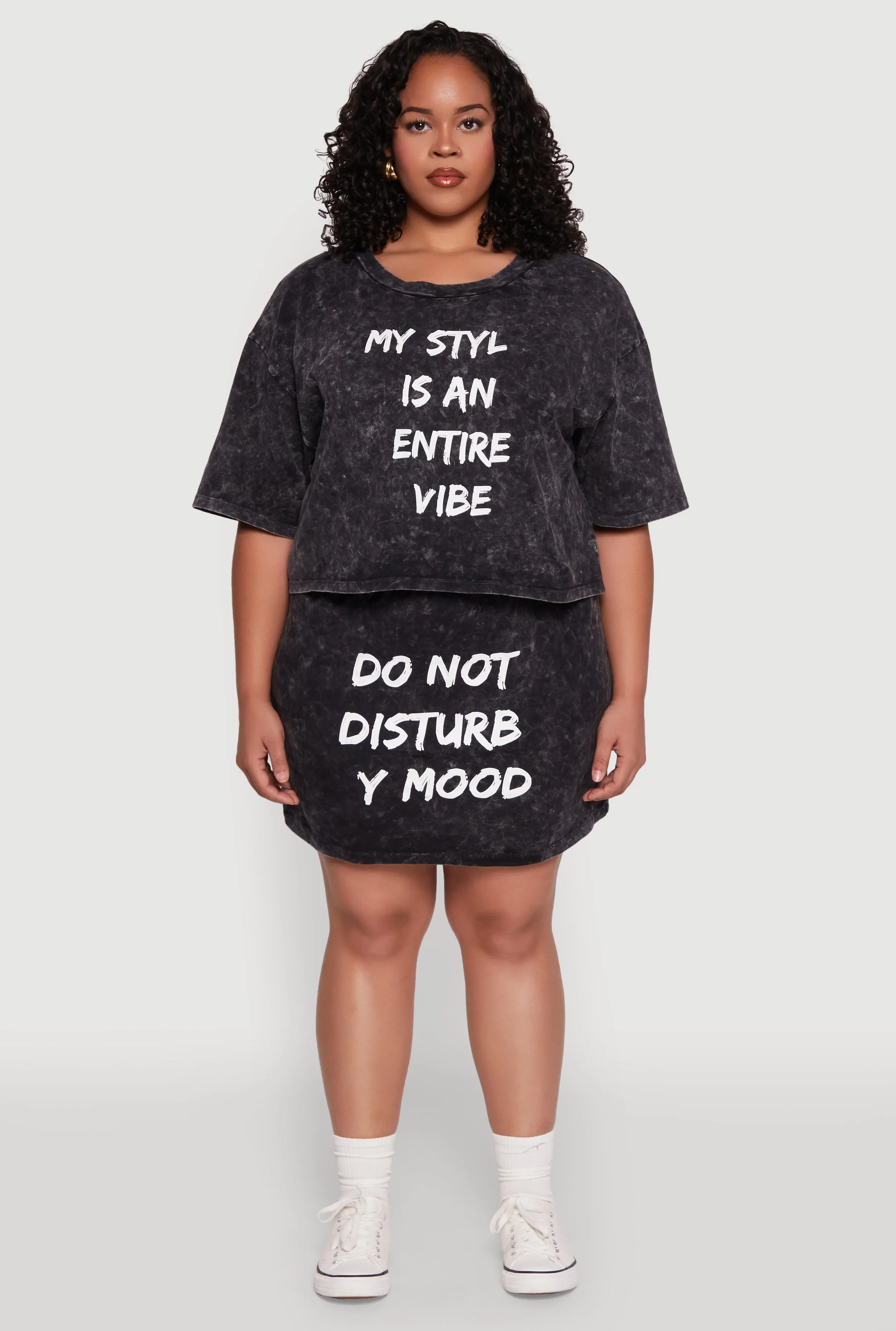 Plus Size Trendy Mineral Wash Entire Vibe Graphic Tee sold by Rainbow product image thumbnail 2