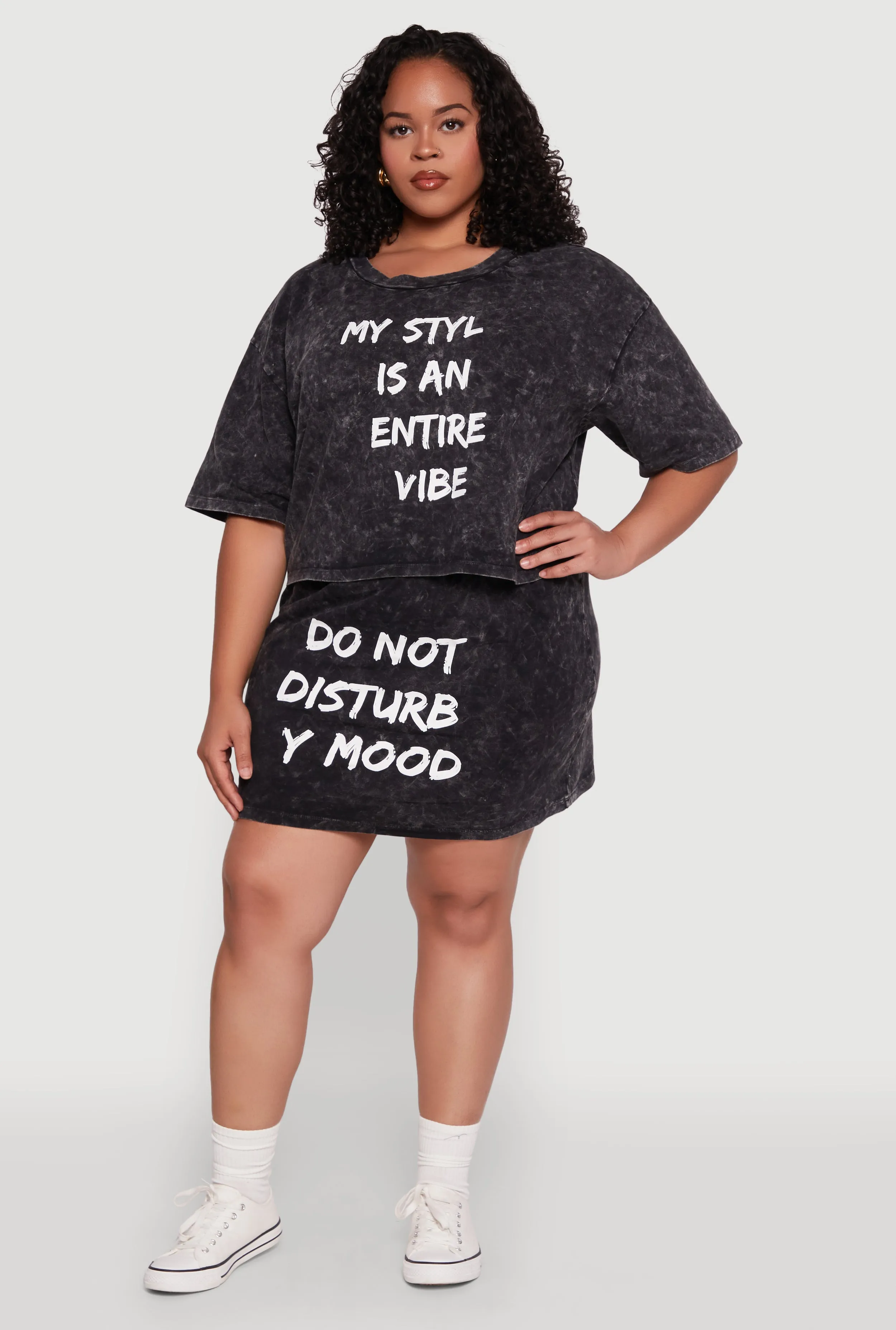 Plus Size Trendy Mineral Wash Entire Vibe Graphic Tee sold by Rainbow product image thumbnail 3