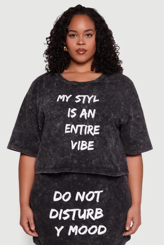 Plus Size Trendy Mineral Wash Entire Vibe Graphic Tee sold by Rainbow