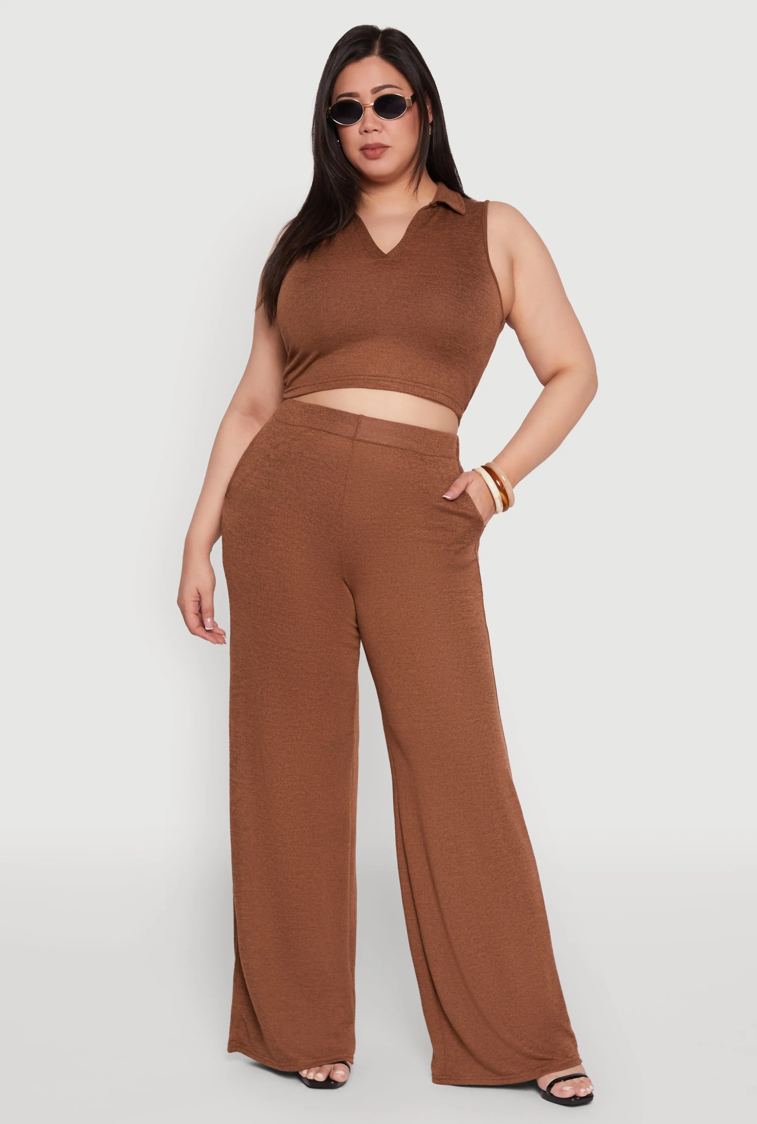 Plus Size Daisy High Waisted Wide Leg Palazzo Pants sold by Rainbow