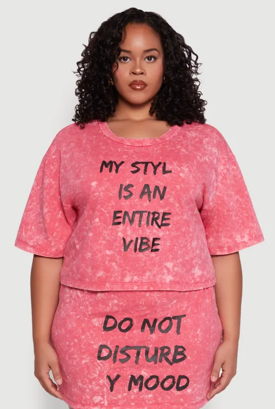 Plus Size Trendy Mineral Wash Entire Vibe Graphic Tee sold by Rainbow