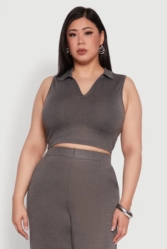 Plus Size Daisy Sleeveless Cropped Polo Top sold by Rainbow