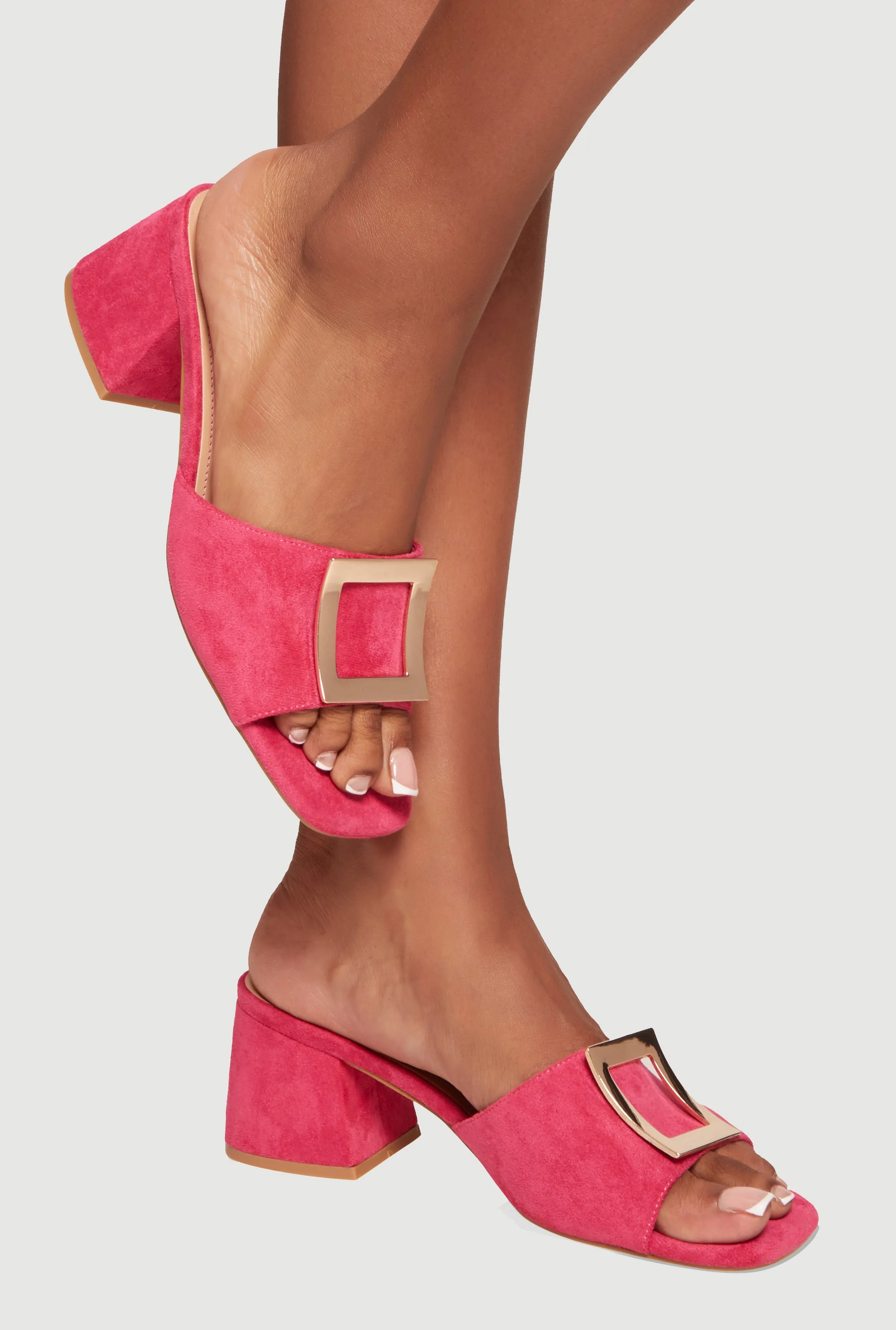 Stylish Metallic Open Toe Mules with Block Heel sold by Rainbow