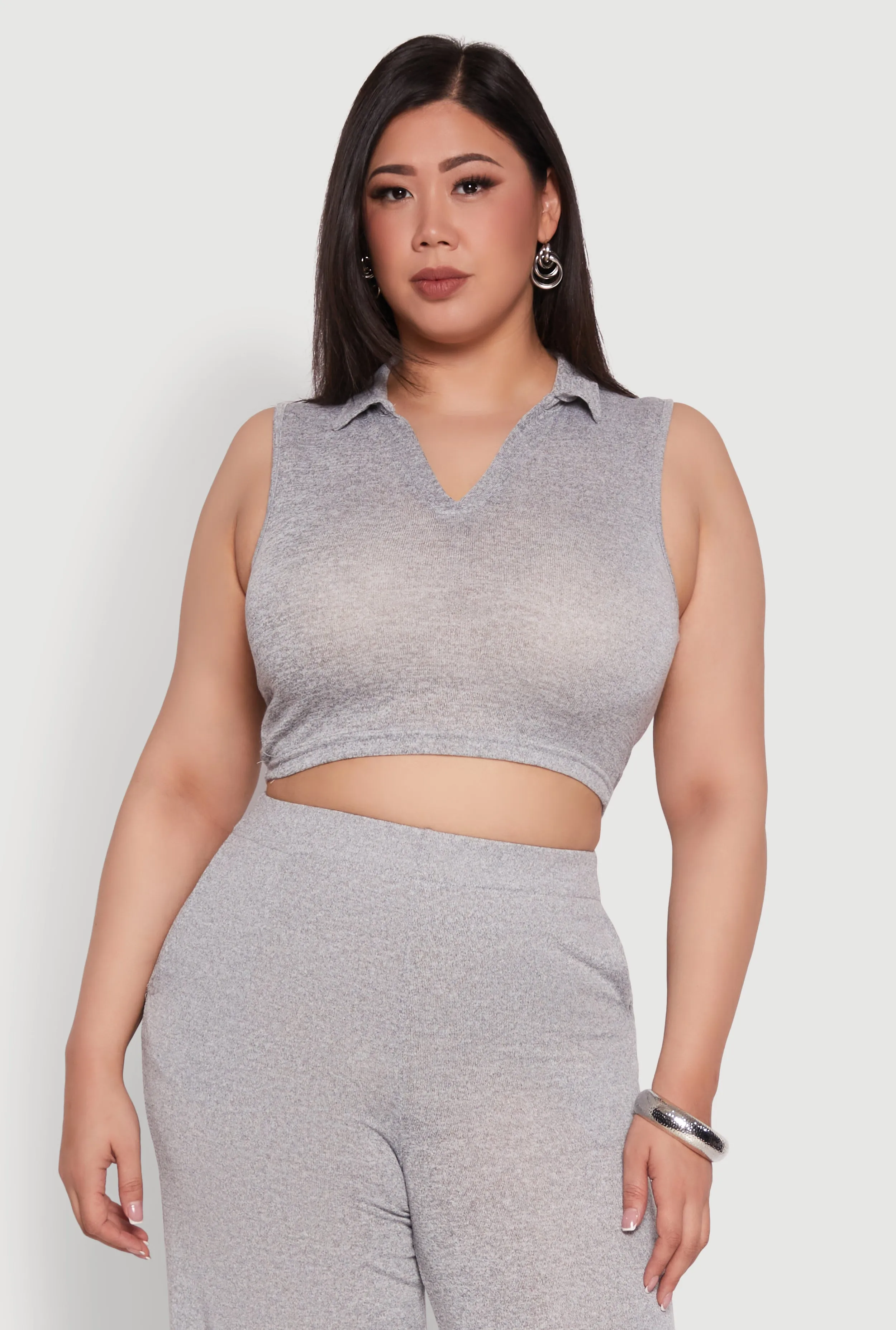 Plus Size Daisy Sleeveless Cropped Polo Top sold by Rainbow