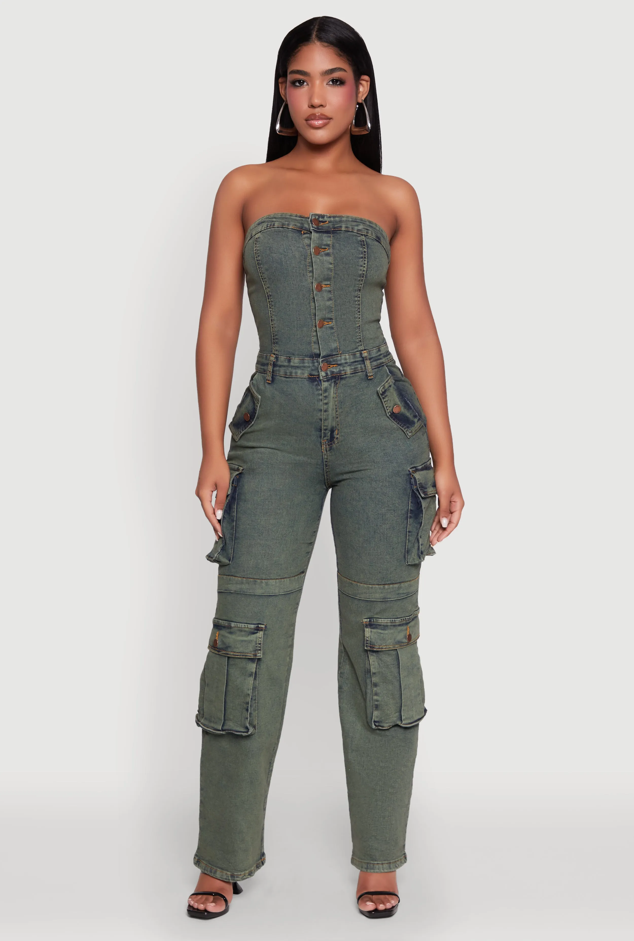 Daisy Mineral Wash Denim Jumpsuit with Cargo Pockets sold by Rainbow