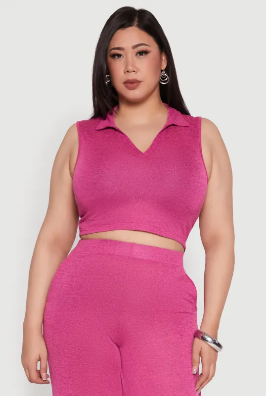 Plus Size Daisy Sleeveless Cropped Polo Top sold by Rainbow