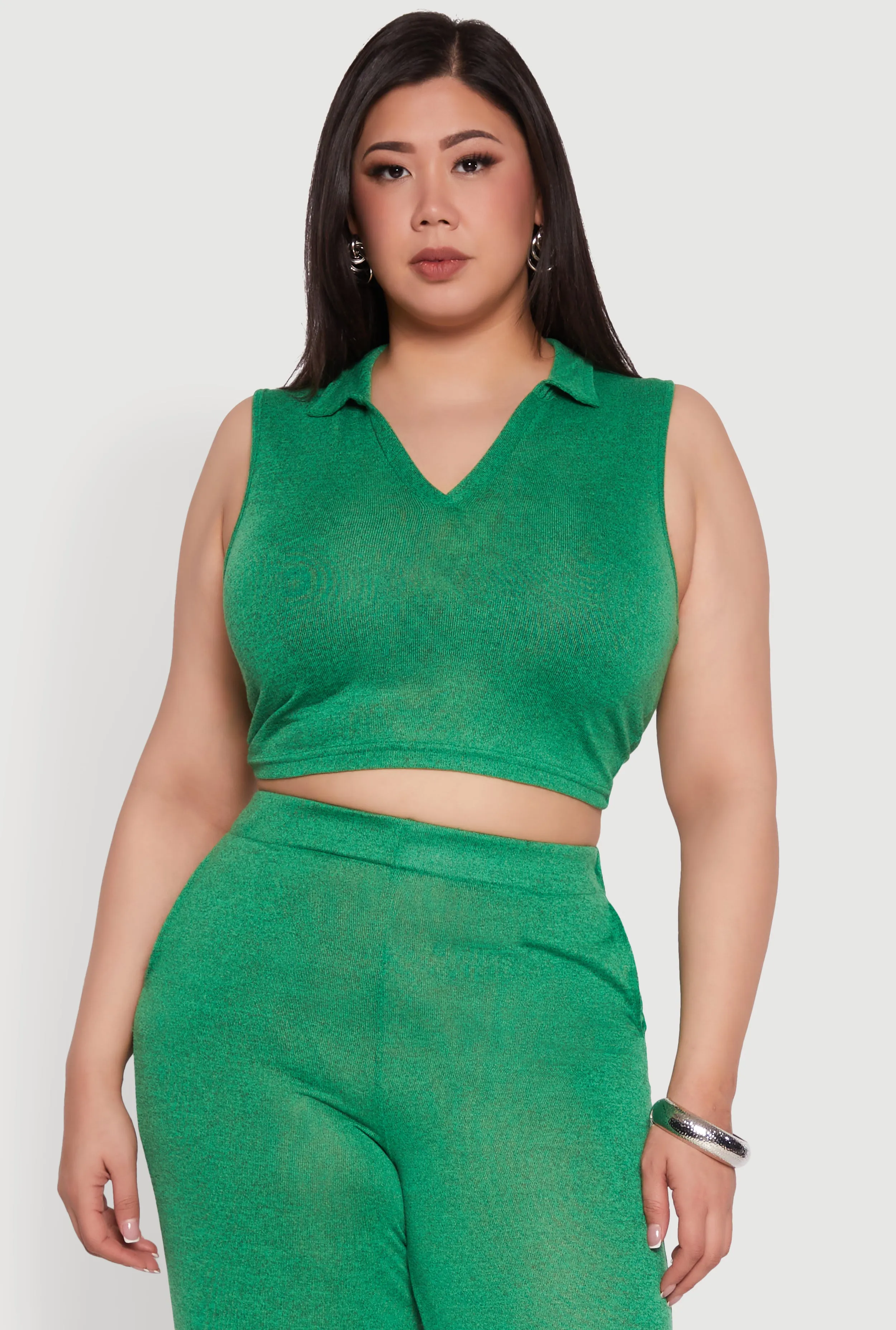 Plus Size Daisy Sleeveless Cropped Polo Top sold by Rainbow