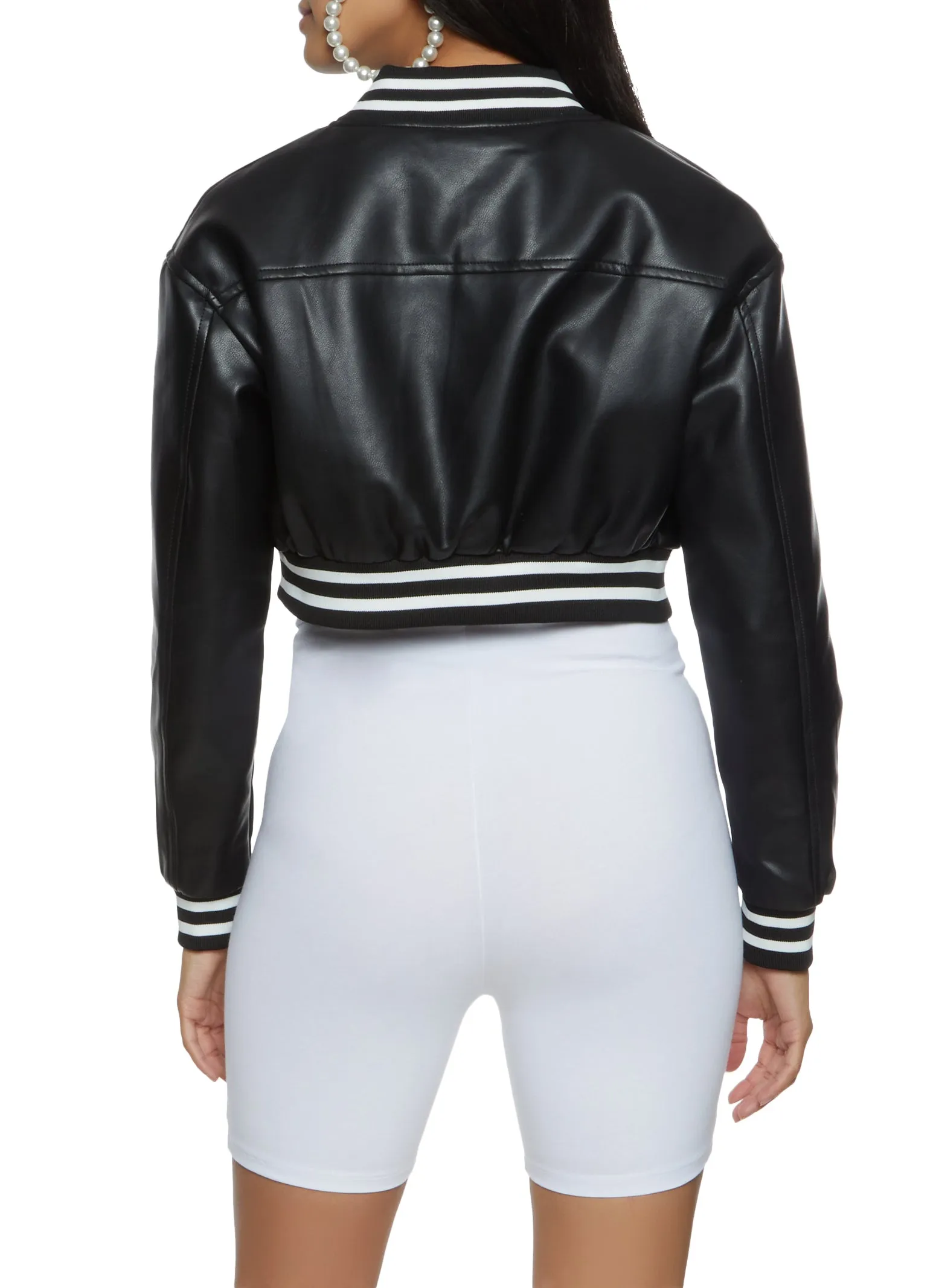 Daisy Faux Leather Cropped Bomber Jacket sold by Rainbow product image thumbnail 3