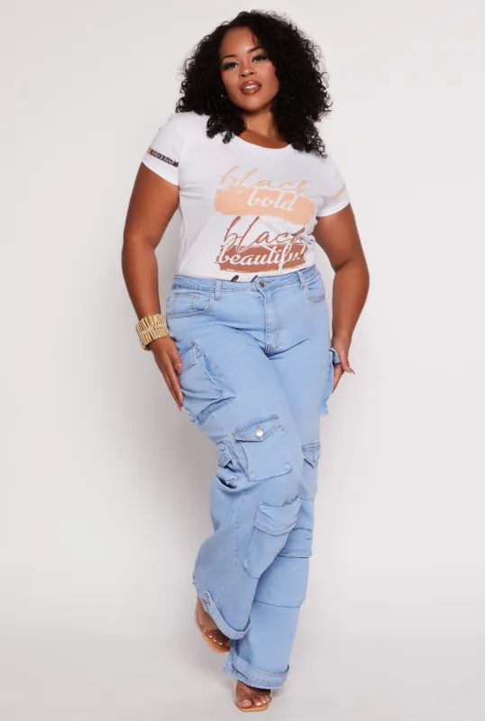 Plus Size Daisy High Waist Wide Leg Cargo Jeans sold by Rainbow