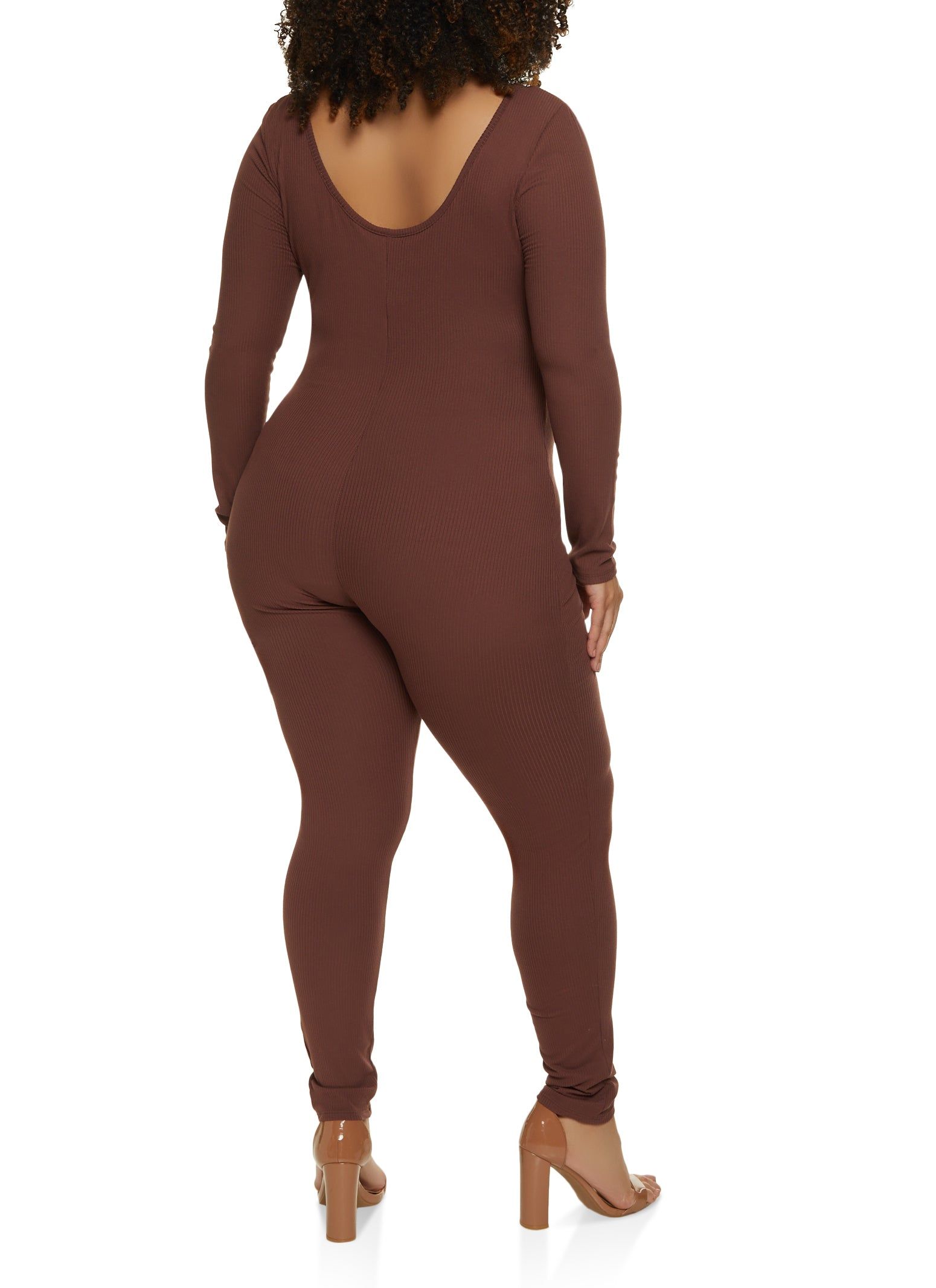 Plus Size Rib Knit Notch Neck Long Sleeve Catsuit sold by Rainbow product image thumbnail 3