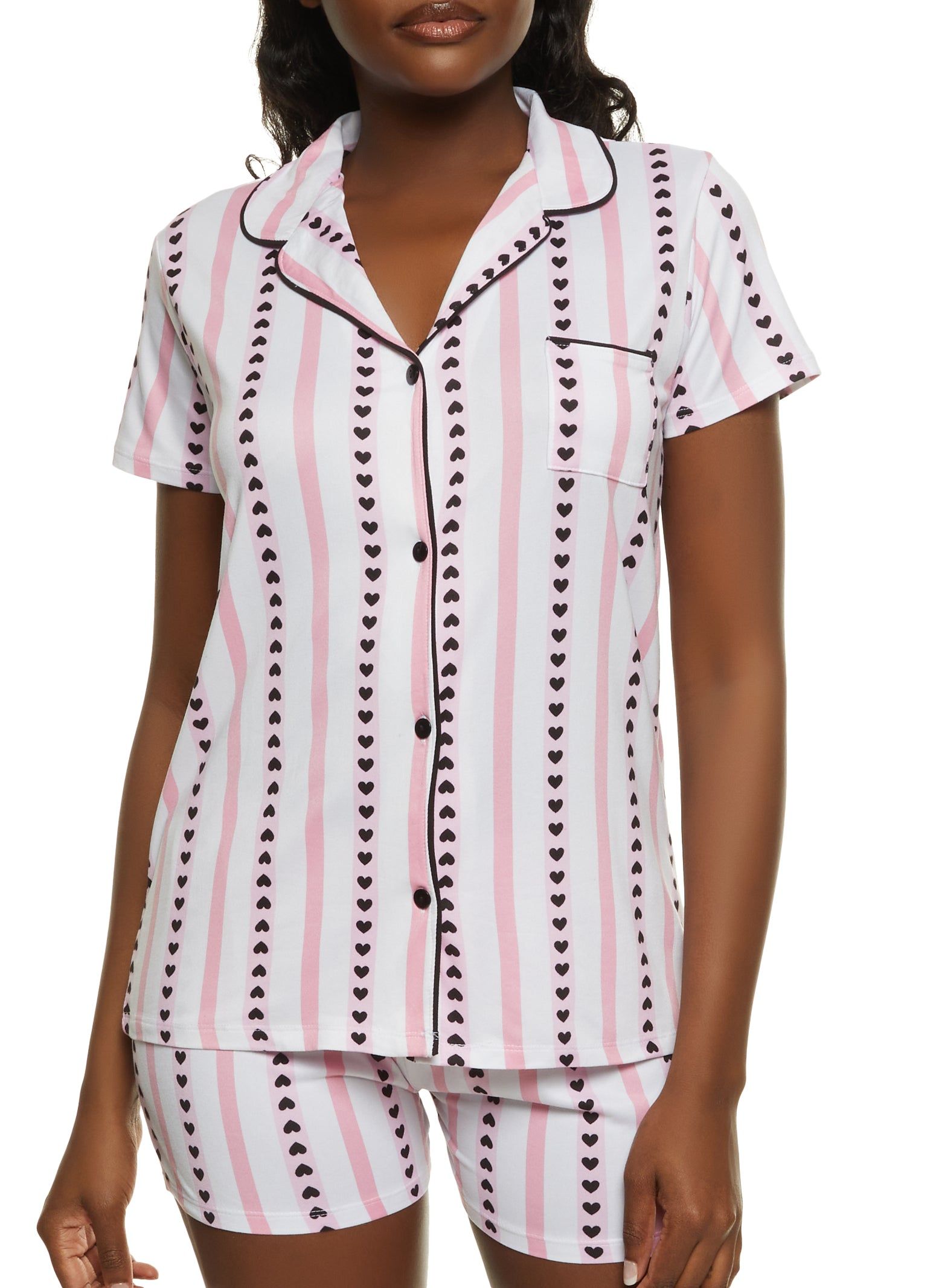 Heart Striped Pajama Shirt and Shorts sold by Rainbow