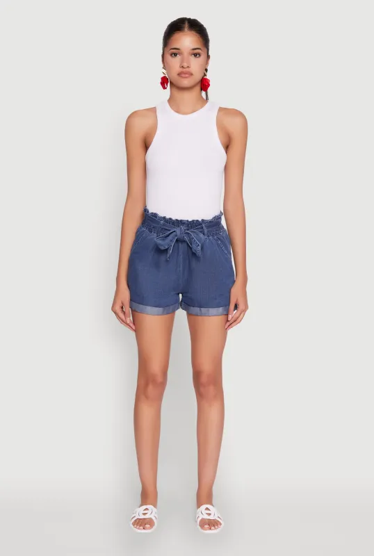 WAX Denim Paper Bag Waist Cuffed Shorts sold by Rainbow