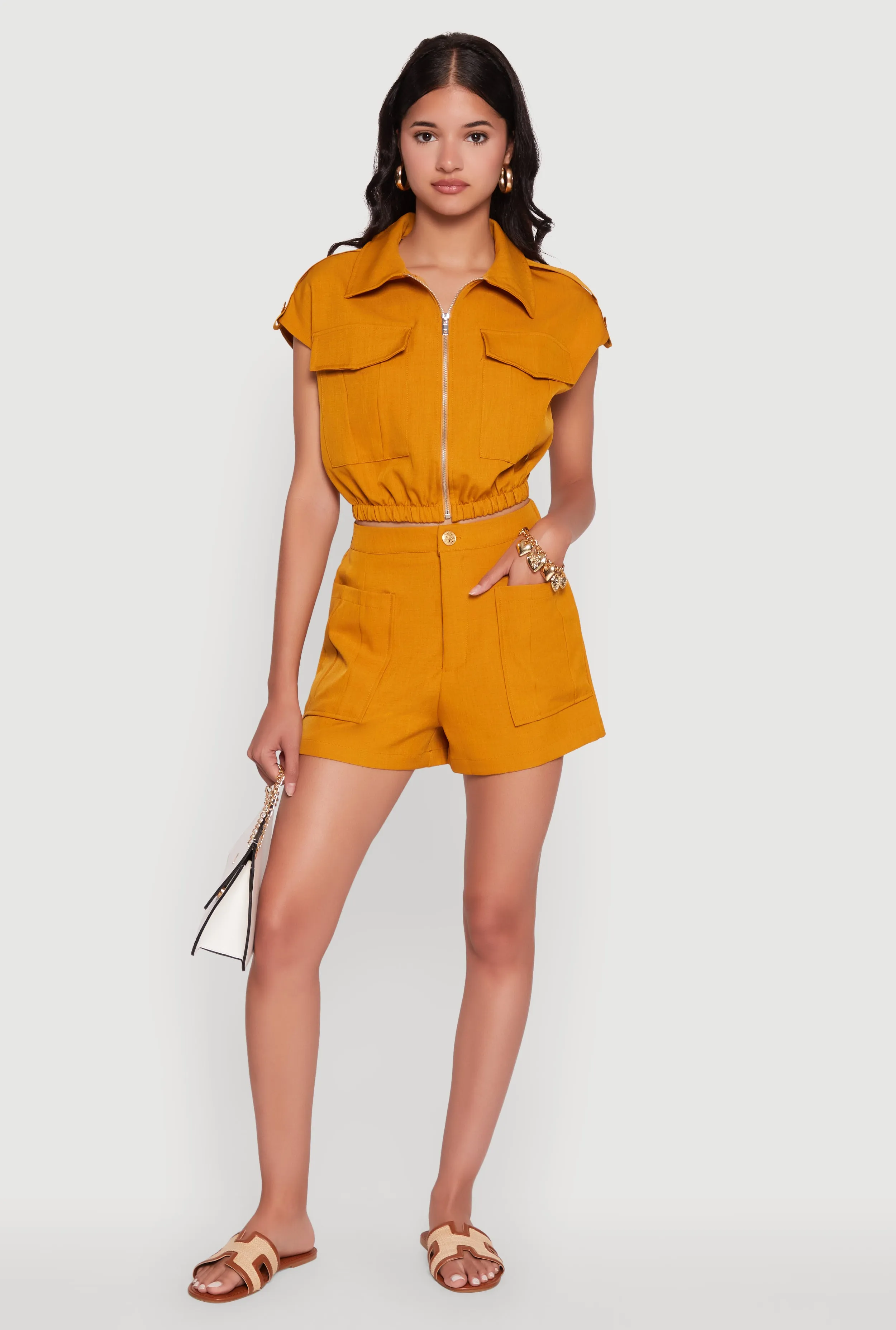 Chic Twill Cropped Jacket with Cargo Pockets and Zippers sold by Rainbow product image thumbnail 3