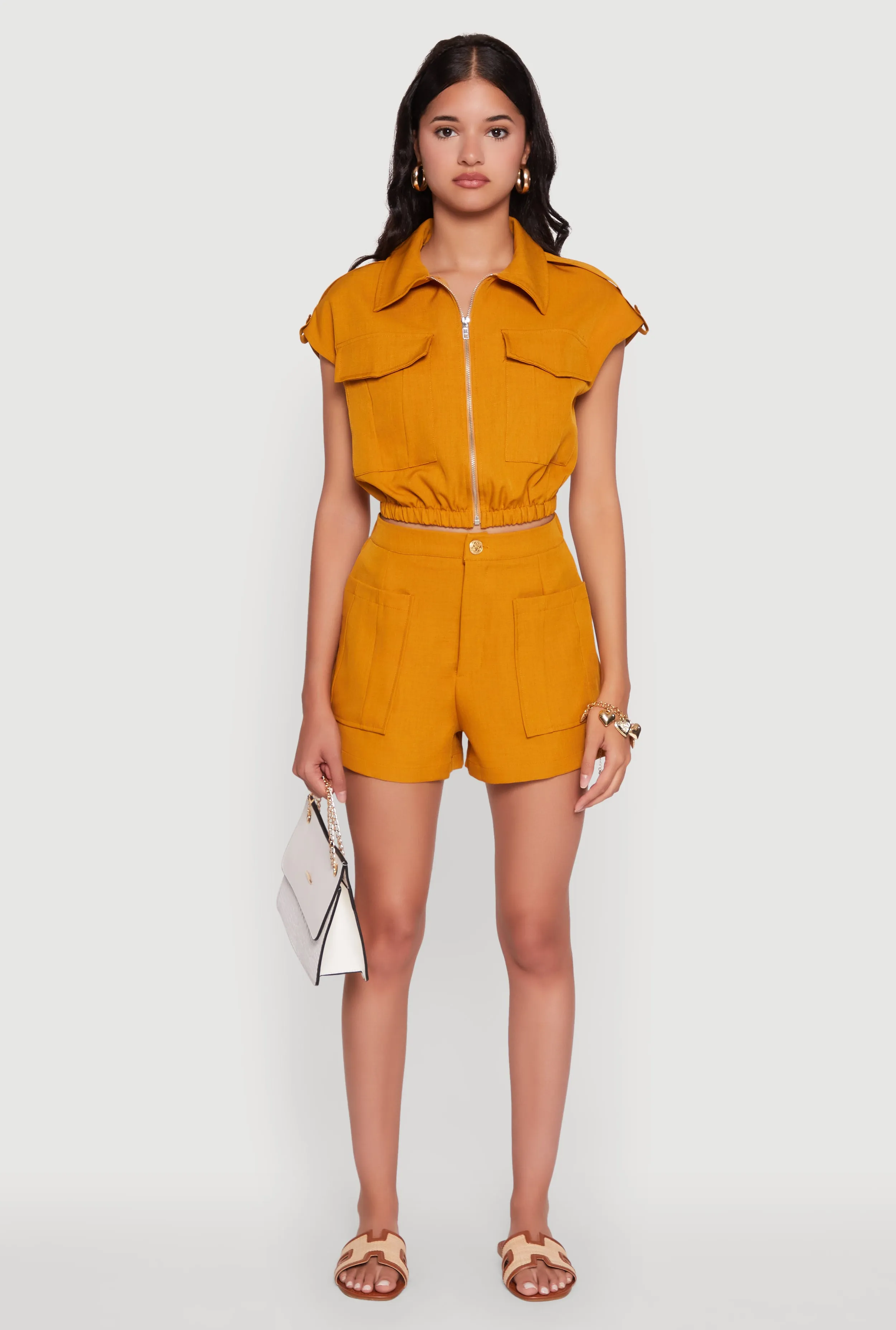 Chic Twill Cropped Jacket with Cargo Pockets and Zippers sold by Rainbow product image thumbnail 2