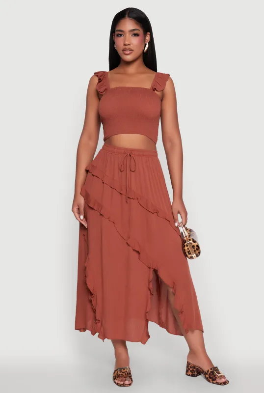 Trendy Gauze Knit Asymmetrical Skirt with Ruffles sold by Rainbow