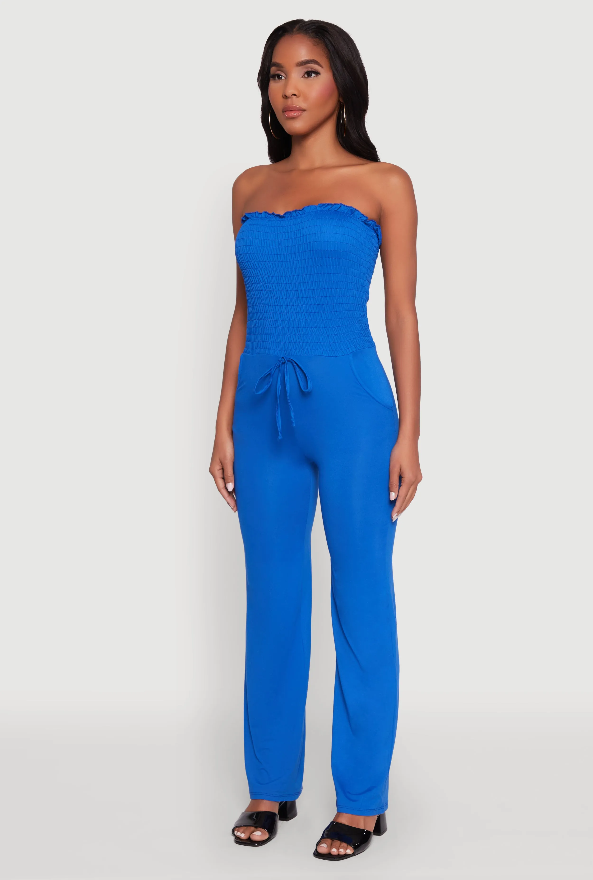 Chic Smocked Strapless Ruffle Jumpsuit with Faux Drawstring sold by Rainbow product image thumbnail 3