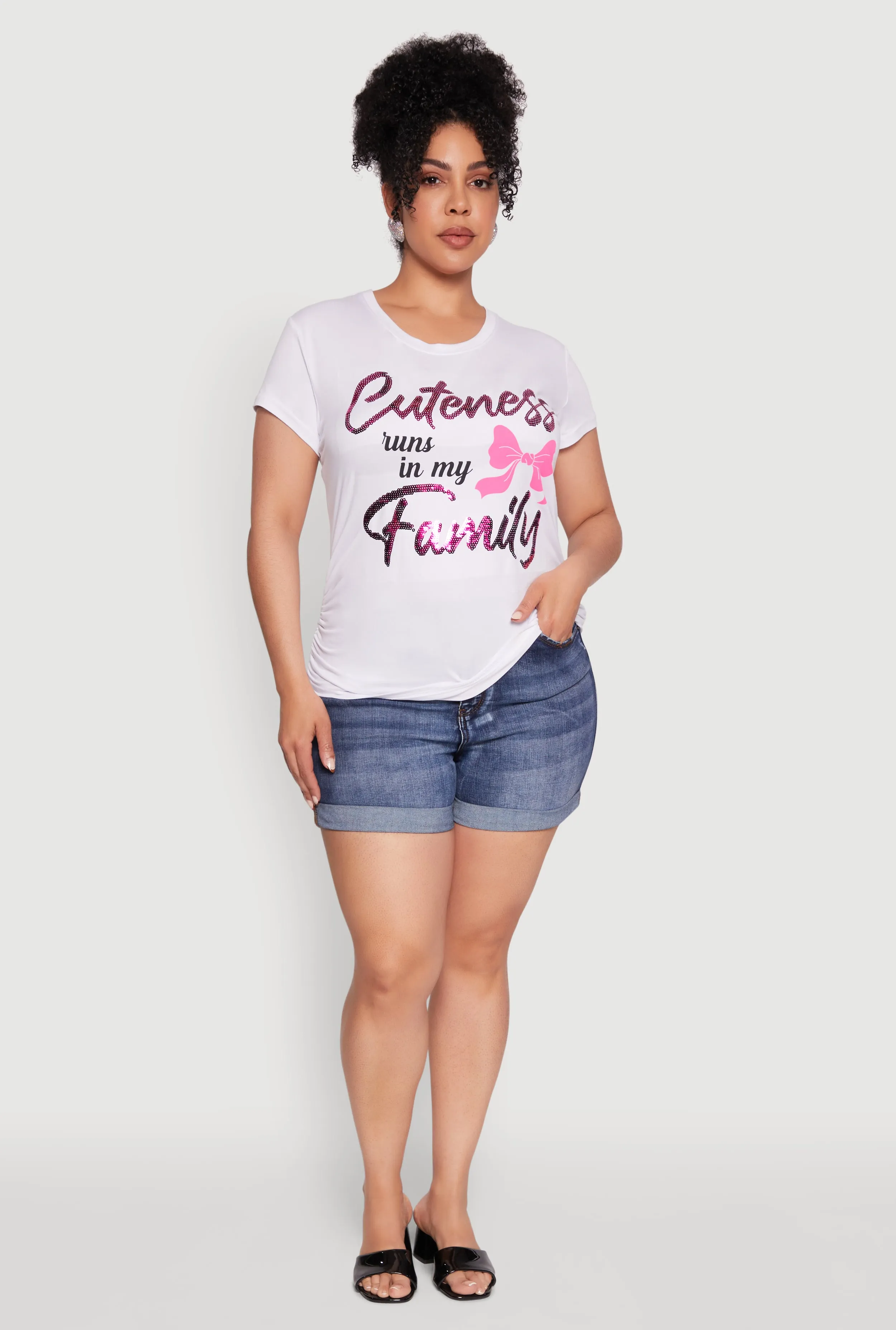 Plus Size Ruched Cuteness Runs In My Family Graphic Tee sold by Rainbow
