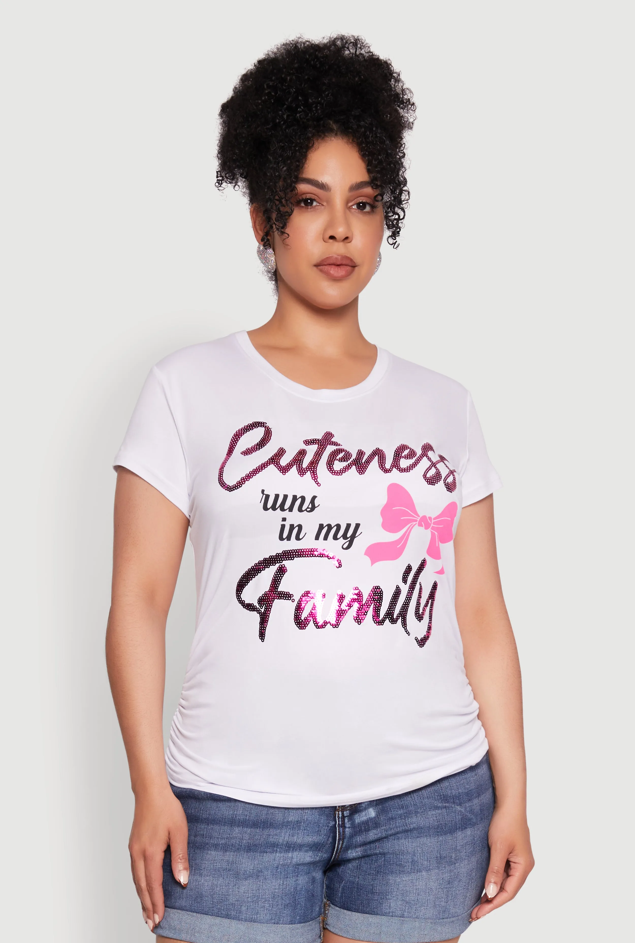 Plus Size Ruched Cuteness Runs In My Family Graphic Tee sold by Rainbow product image thumbnail 2
