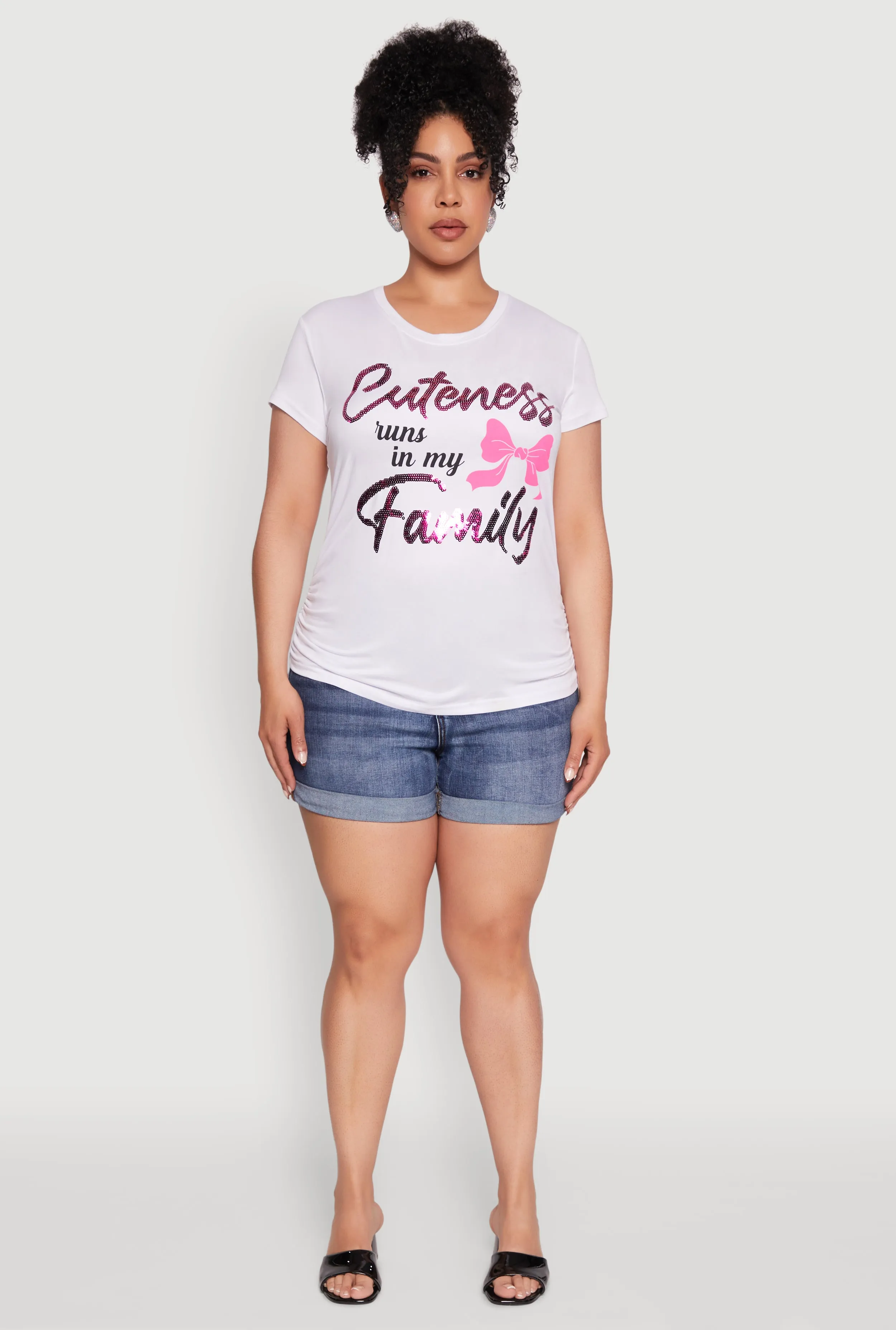 Plus Size Ruched Cuteness Runs In My Family Graphic Tee sold by Rainbow product image thumbnail 3