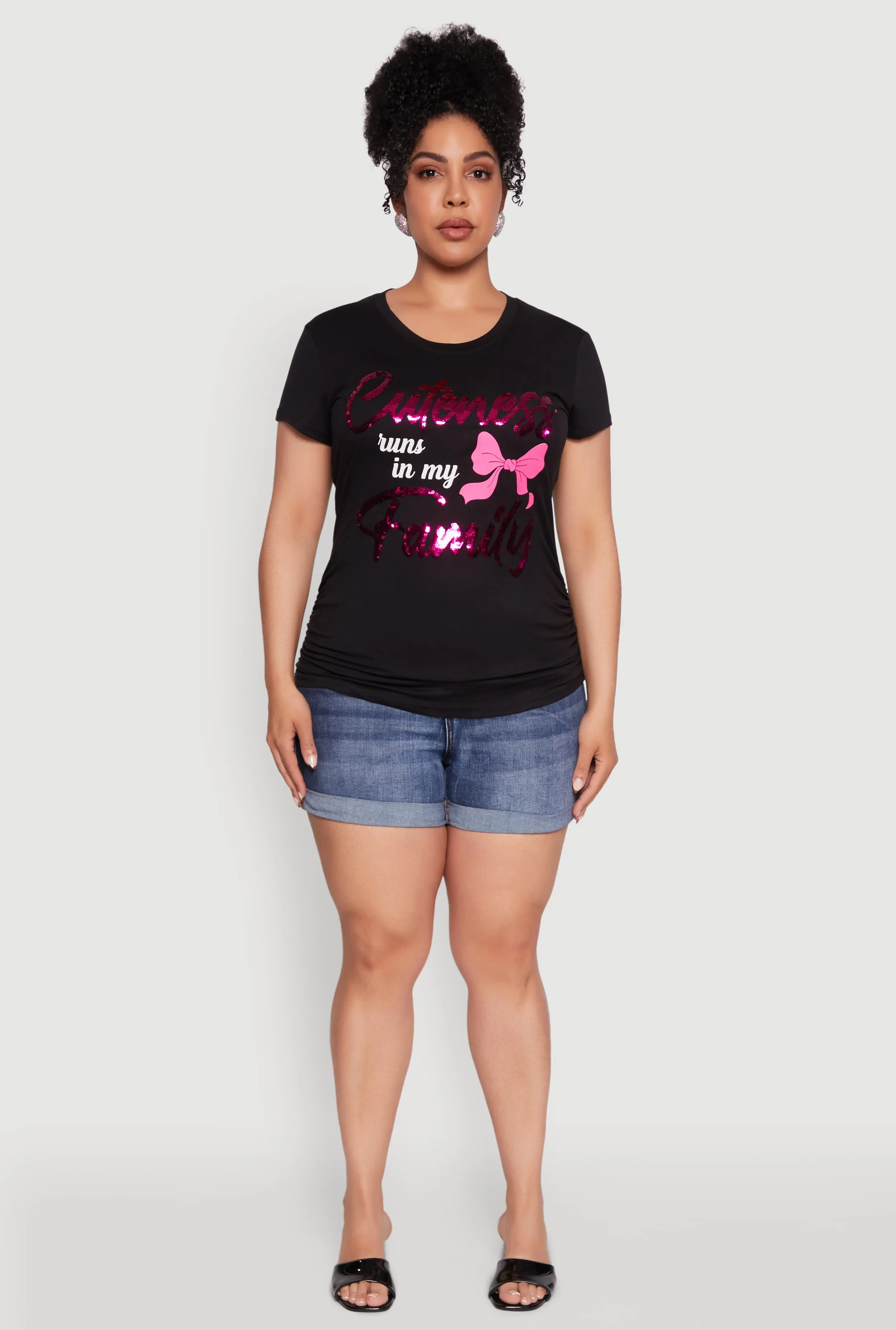 Plus Size Ruched Cuteness Runs In My Family Graphic Tee sold by Rainbow