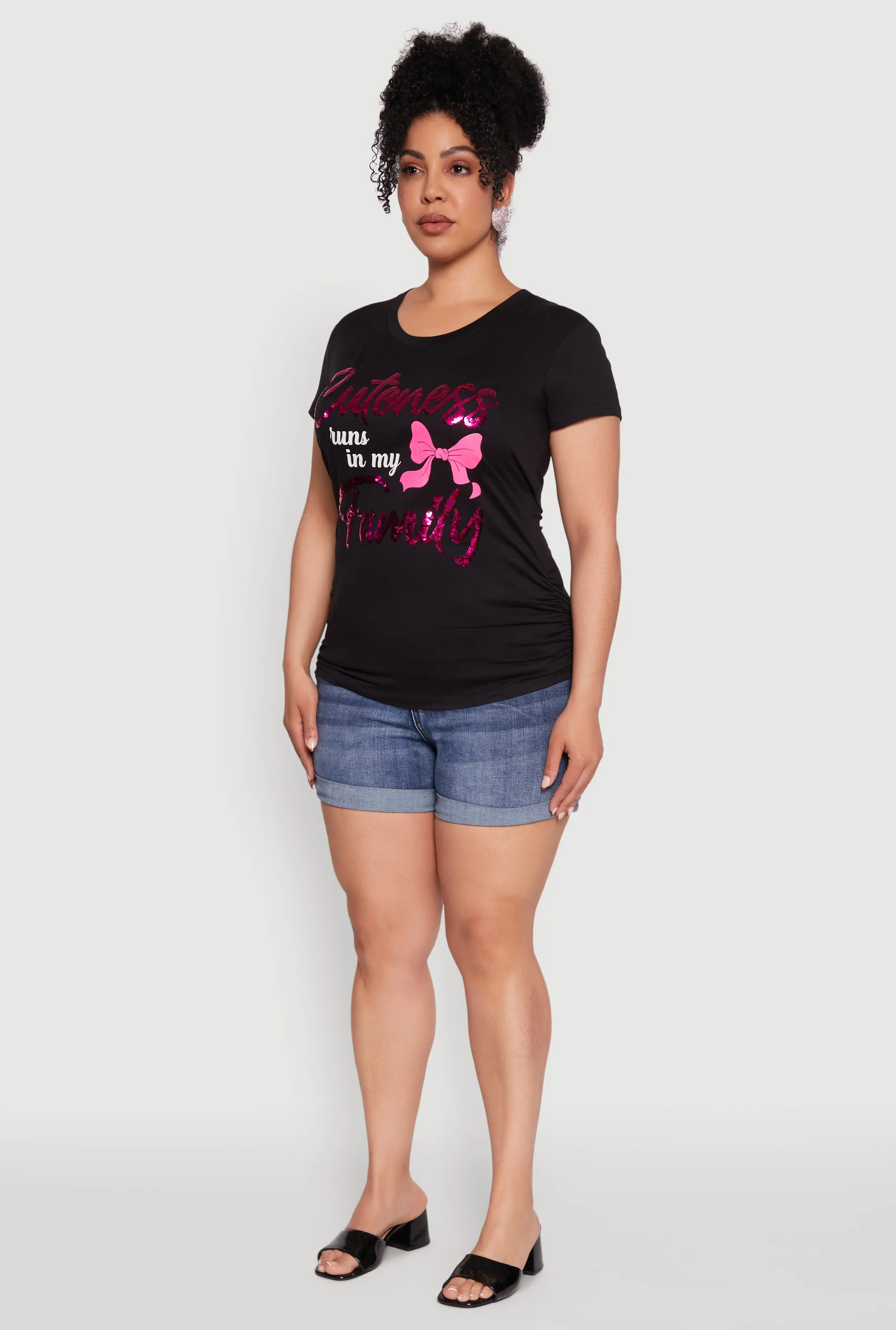 Plus Size Ruched Cuteness Runs In My Family Graphic Tee sold by Rainbow product image thumbnail 5