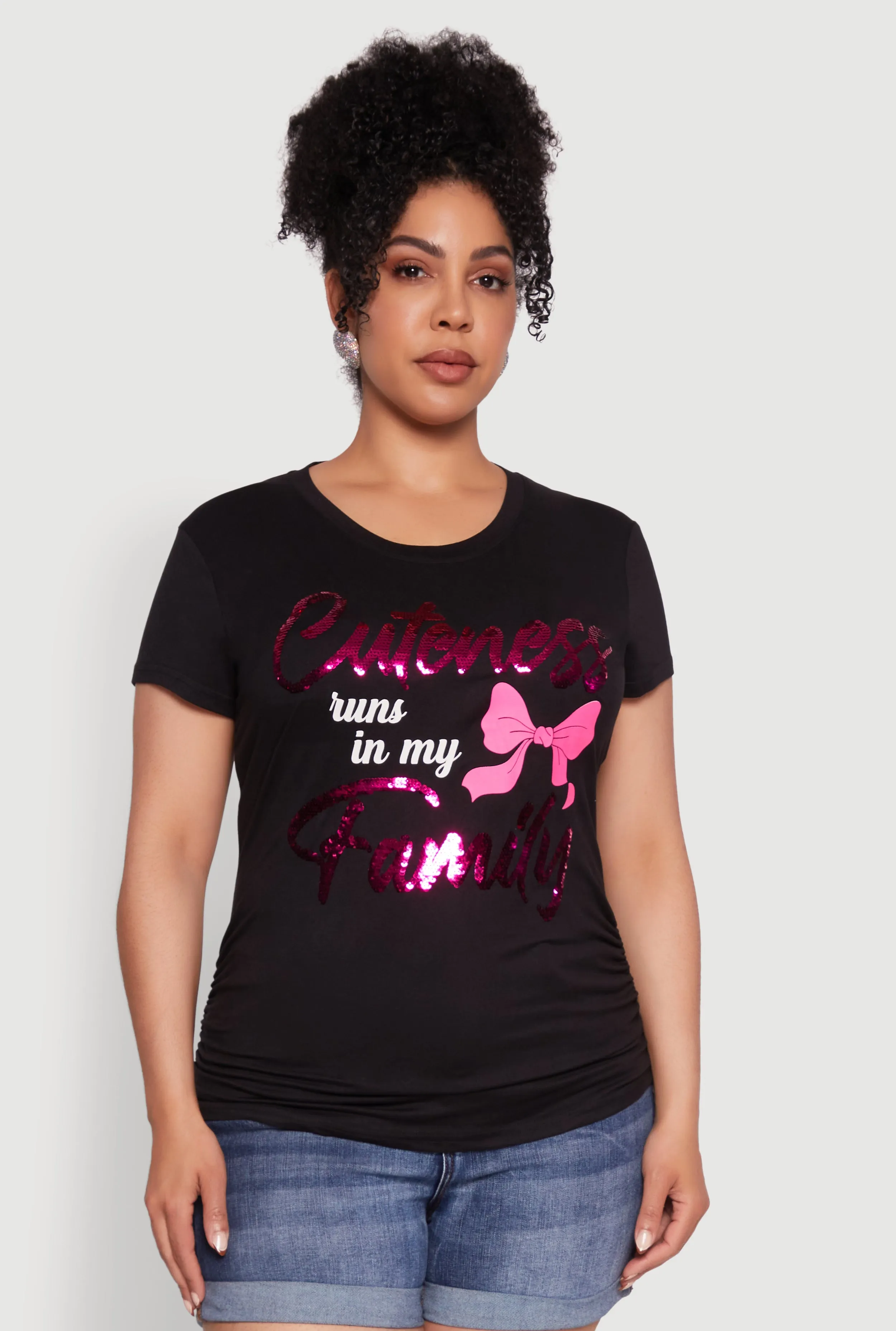 Plus Size Ruched Cuteness Runs In My Family Graphic Tee sold by Rainbow product image thumbnail 2