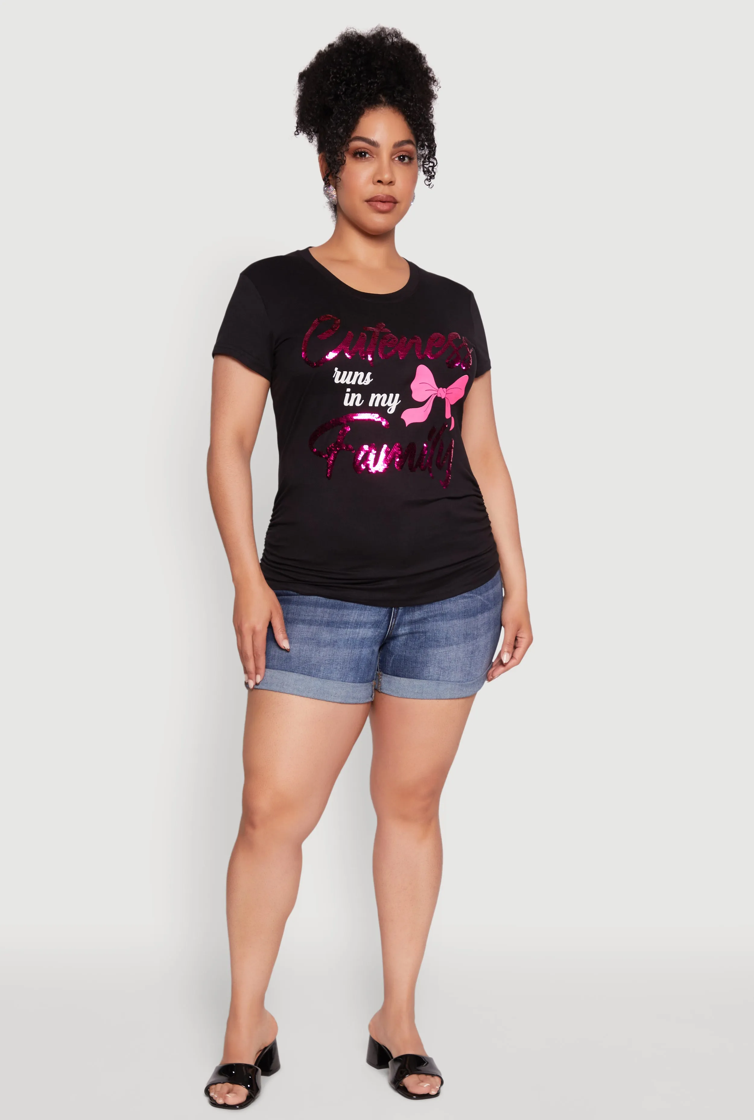 Plus Size Ruched Cuteness Runs In My Family Graphic Tee sold by Rainbow product image thumbnail 3