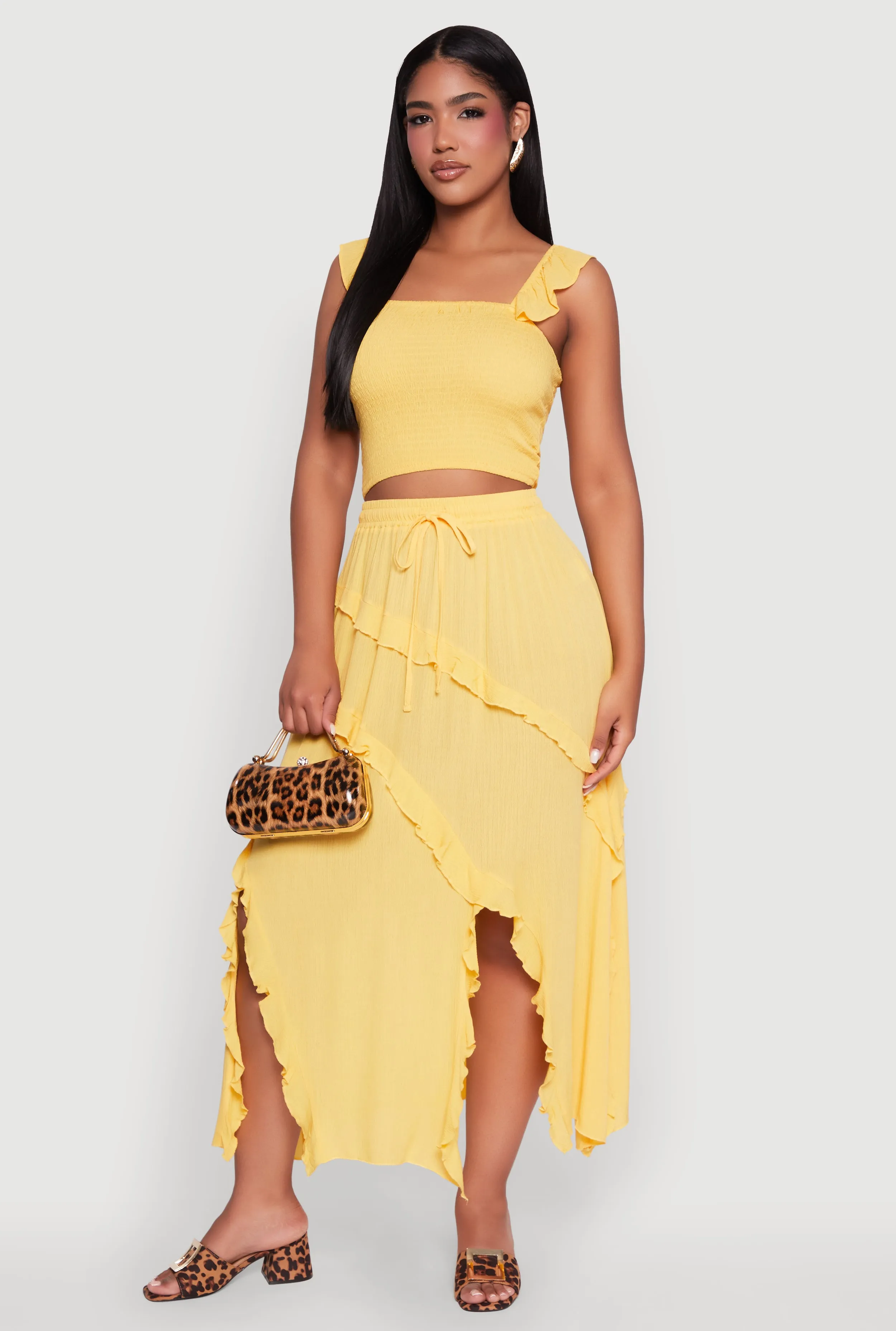 Trendy Gauze Knit Asymmetrical Skirt with Ruffles sold by Rainbow