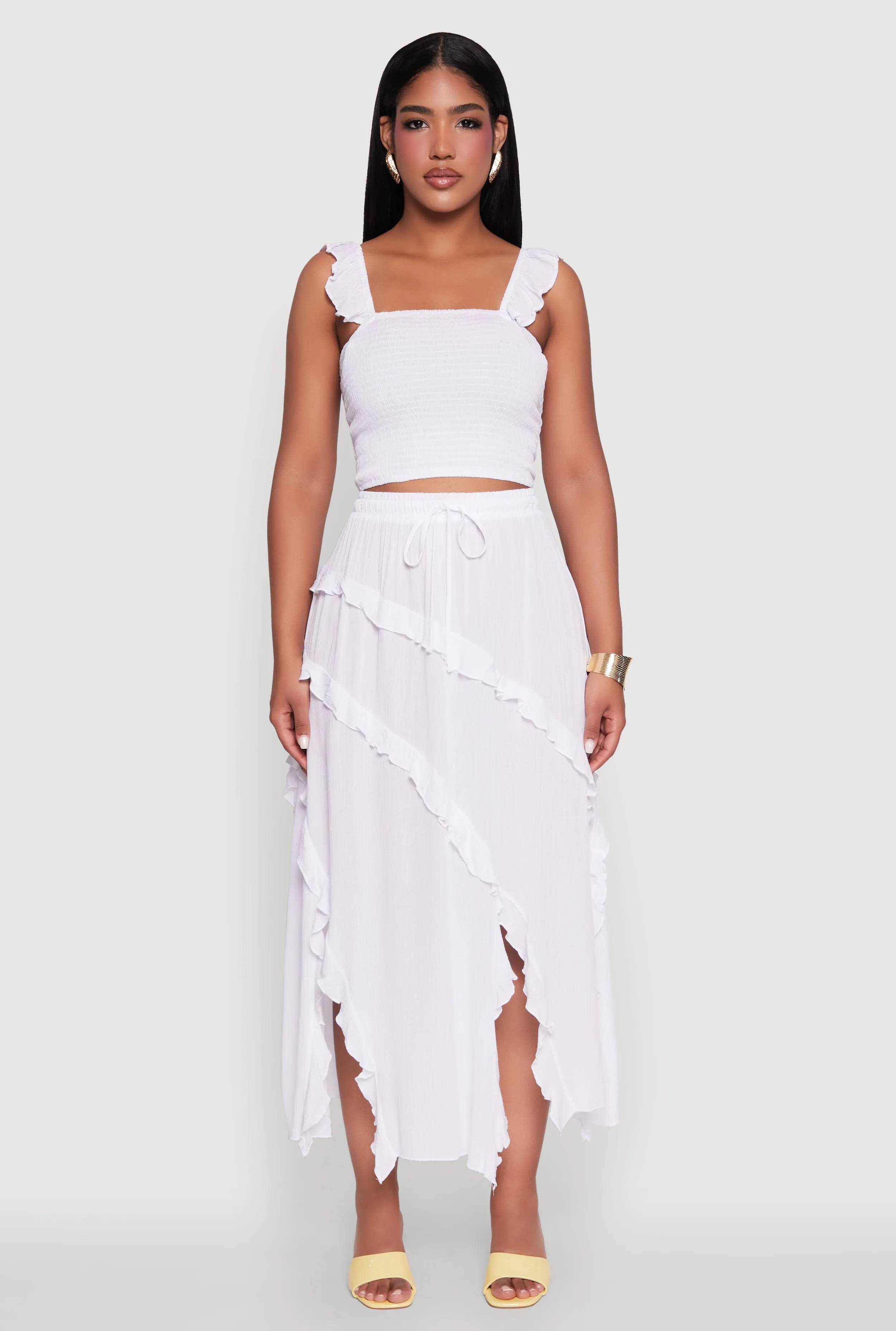 Trendy Gauze Knit Asymmetrical Skirt with Ruffles sold by Rainbow product image thumbnail 2