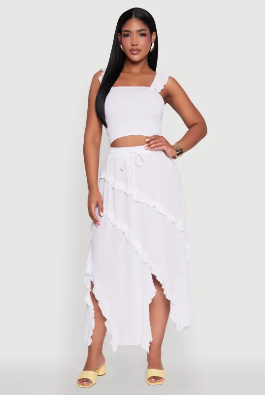 Trendy Gauze Knit Asymmetrical Skirt with Ruffles sold by Rainbow