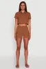 Crepe Knit Metallic D Ring Button Front Cropped Shirt sold by Rainbow