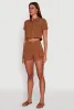 Crepe Knit Metallic D Ring Button Front Cropped Shirt sold by Rainbow