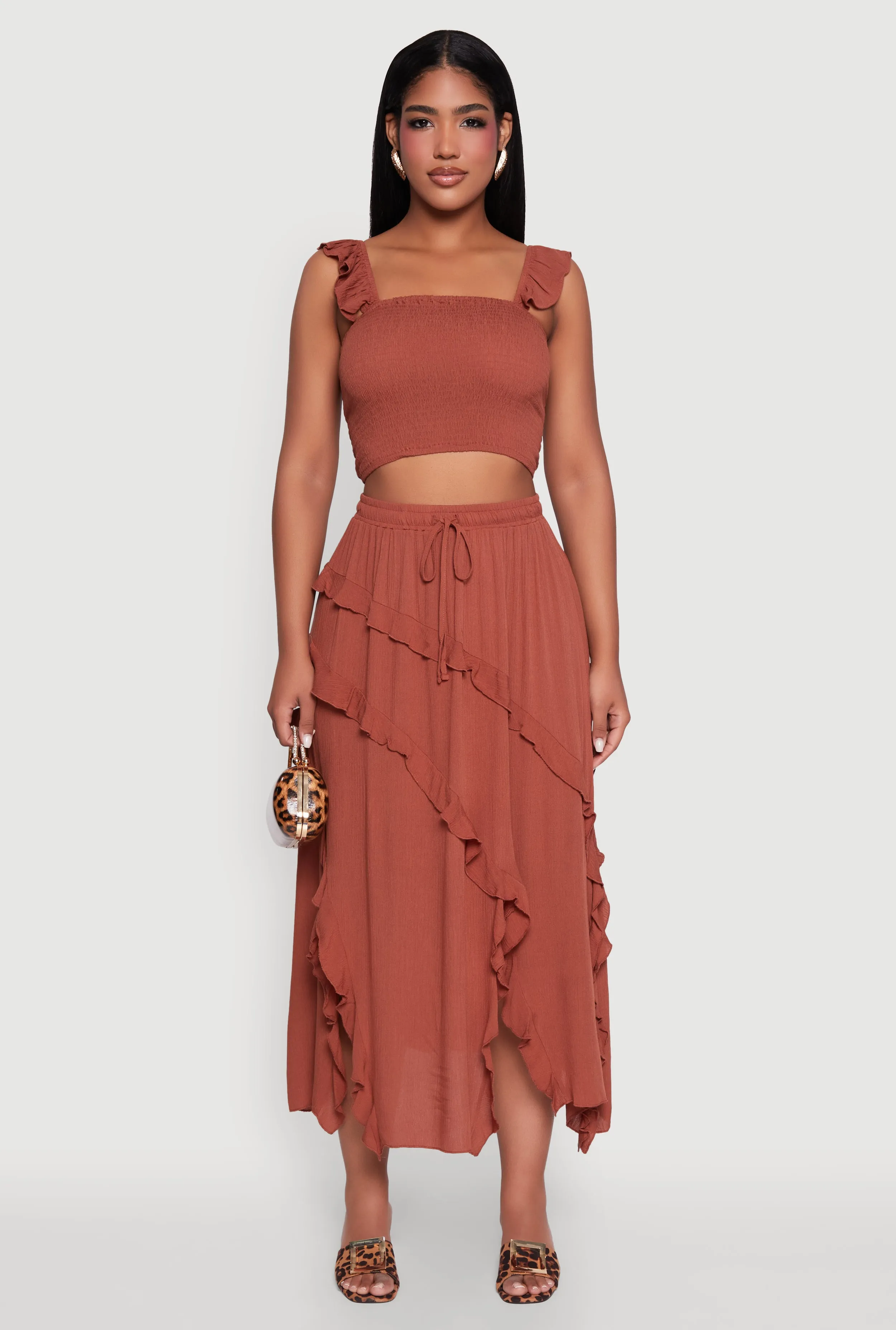 Chic Gauze Knit Ruffle Strap Crop Top with Square Neck sold by Rainbow product image thumbnail 3