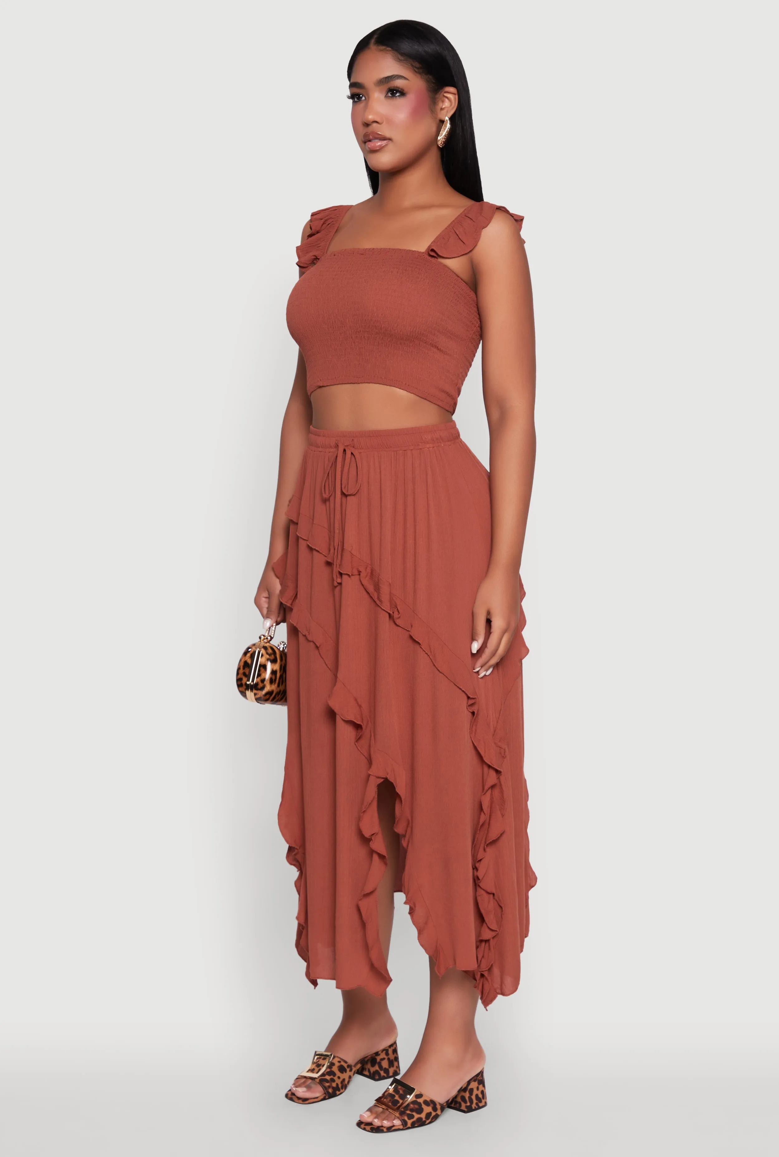 Chic Gauze Knit Ruffle Strap Crop Top with Square Neck sold by Rainbow product image thumbnail 5