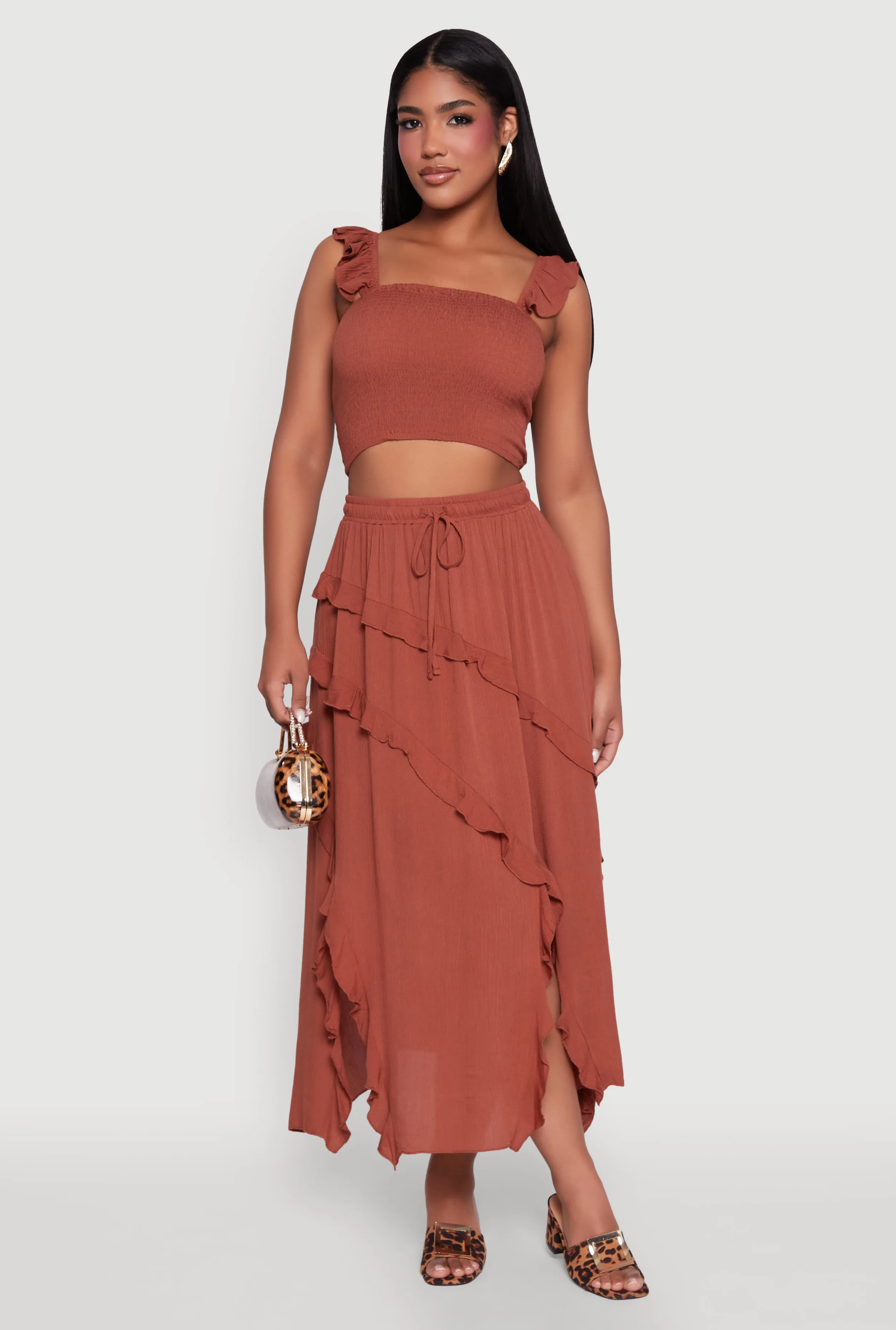 Chic Gauze Knit Ruffle Strap Crop Top with Square Neck sold by Rainbow product image thumbnail 2