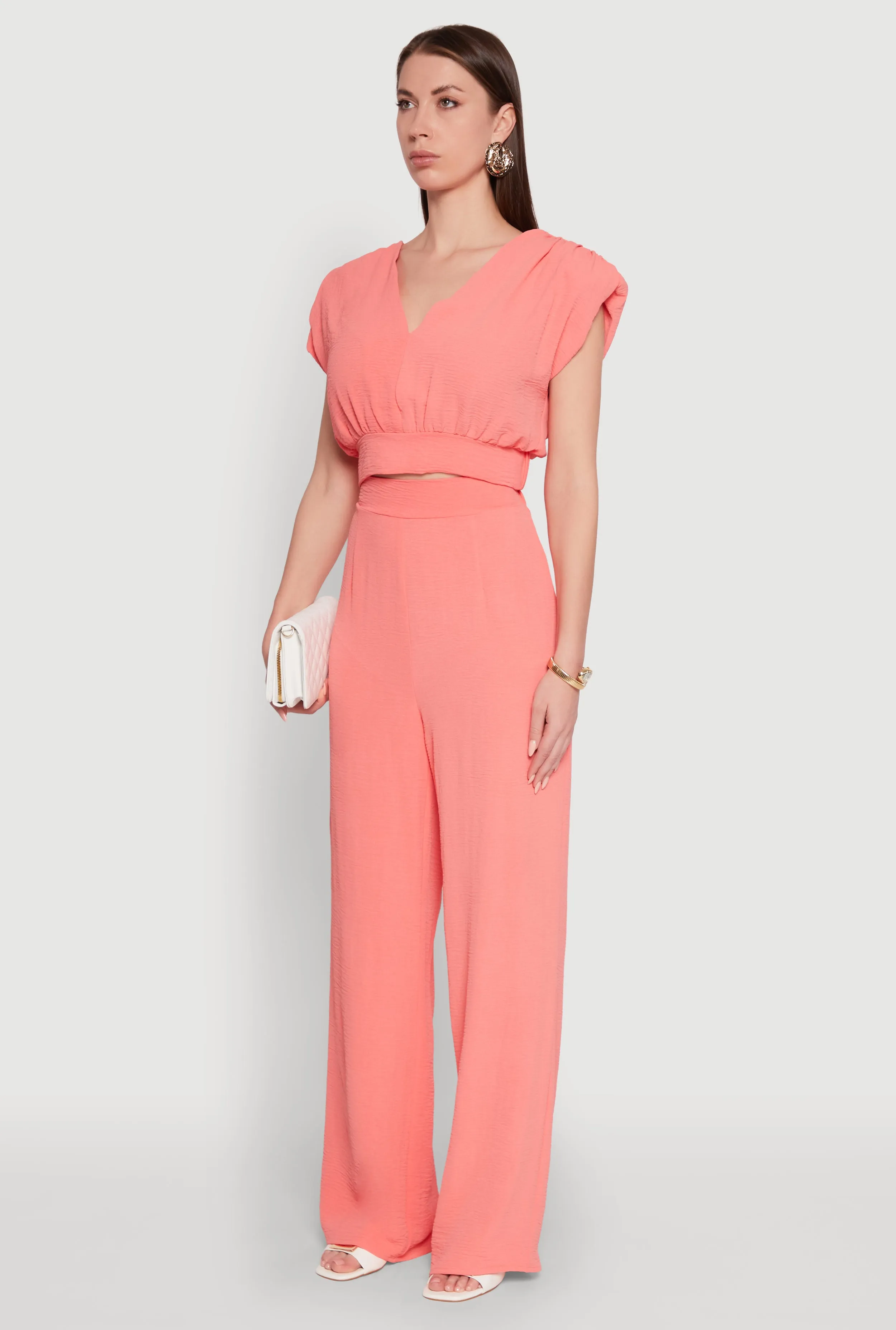 Chic Crepe Knit Blouse with Padded Shoulders and Tie Back sold by Rainbow product image thumbnail 5