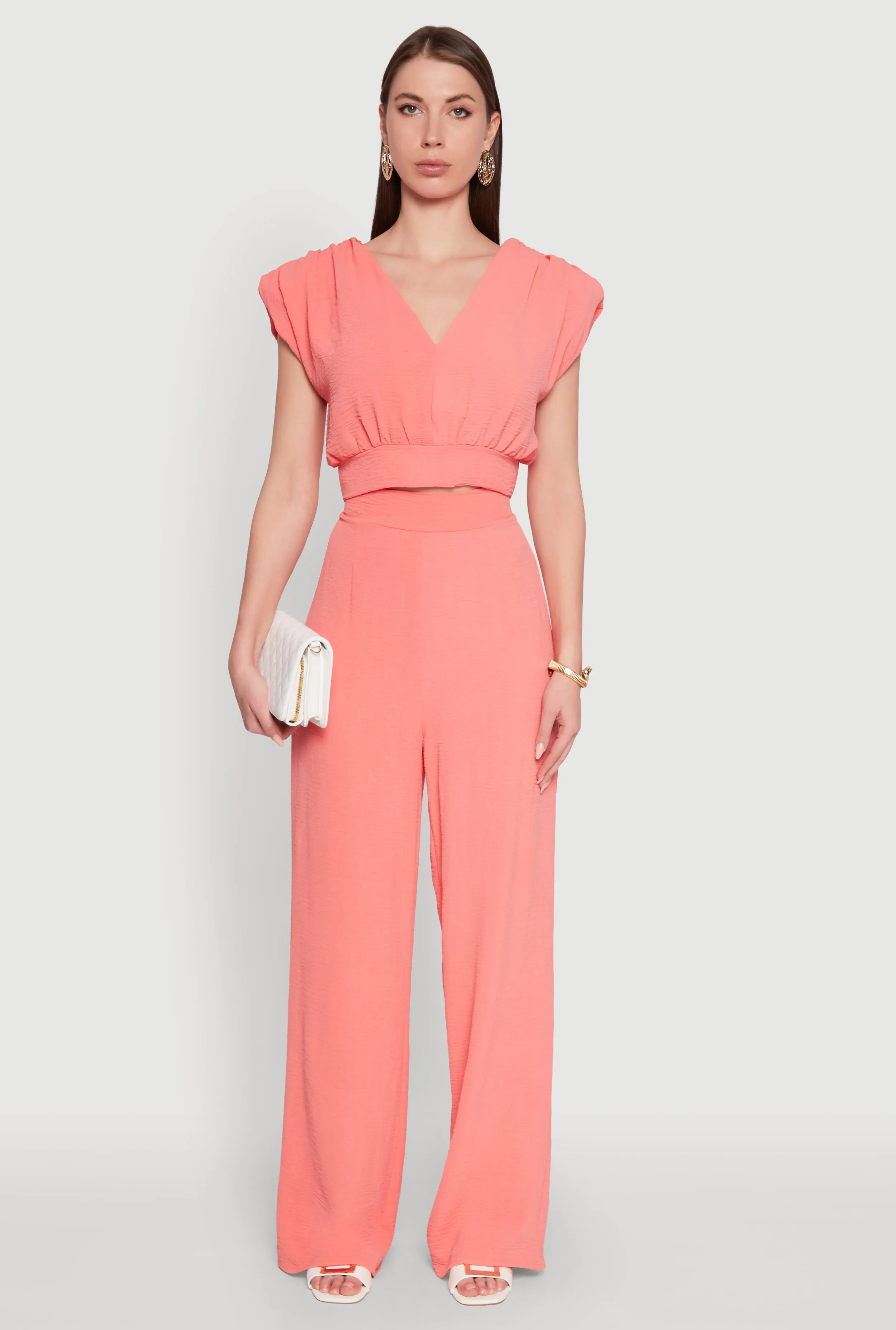 Chic Crepe Knit Blouse with Padded Shoulders and Tie Back sold by Rainbow product image thumbnail 2