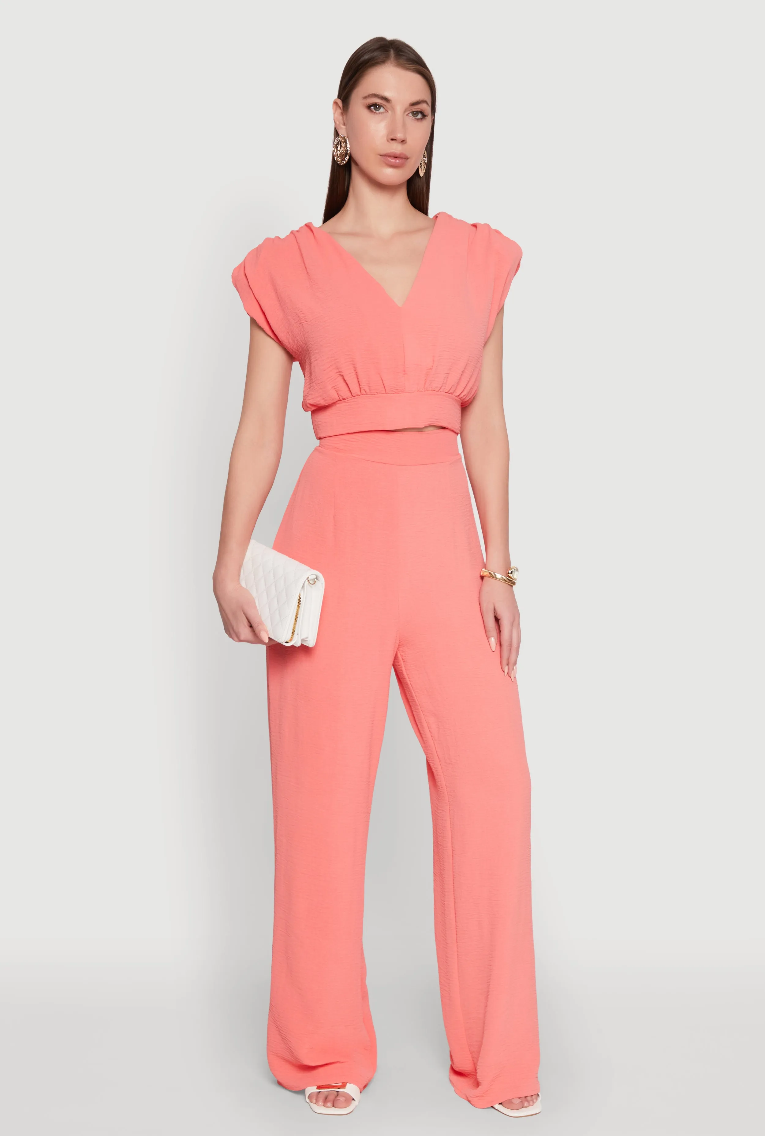 Chic Crepe Knit Blouse with Padded Shoulders and Tie Back sold by Rainbow product image thumbnail 3