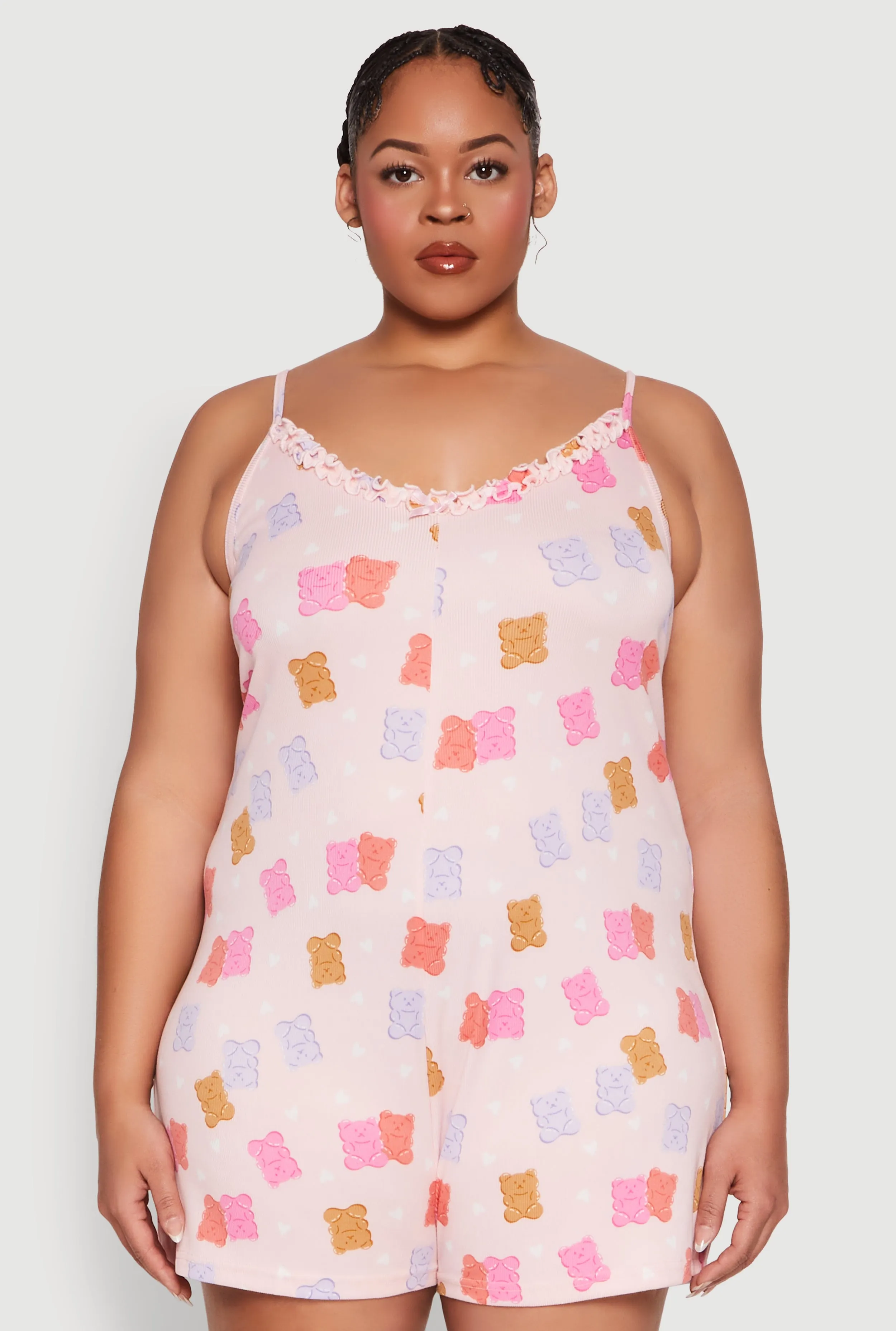 Plus Size Gummy Bear Print Pajama Romper sold by Rainbow